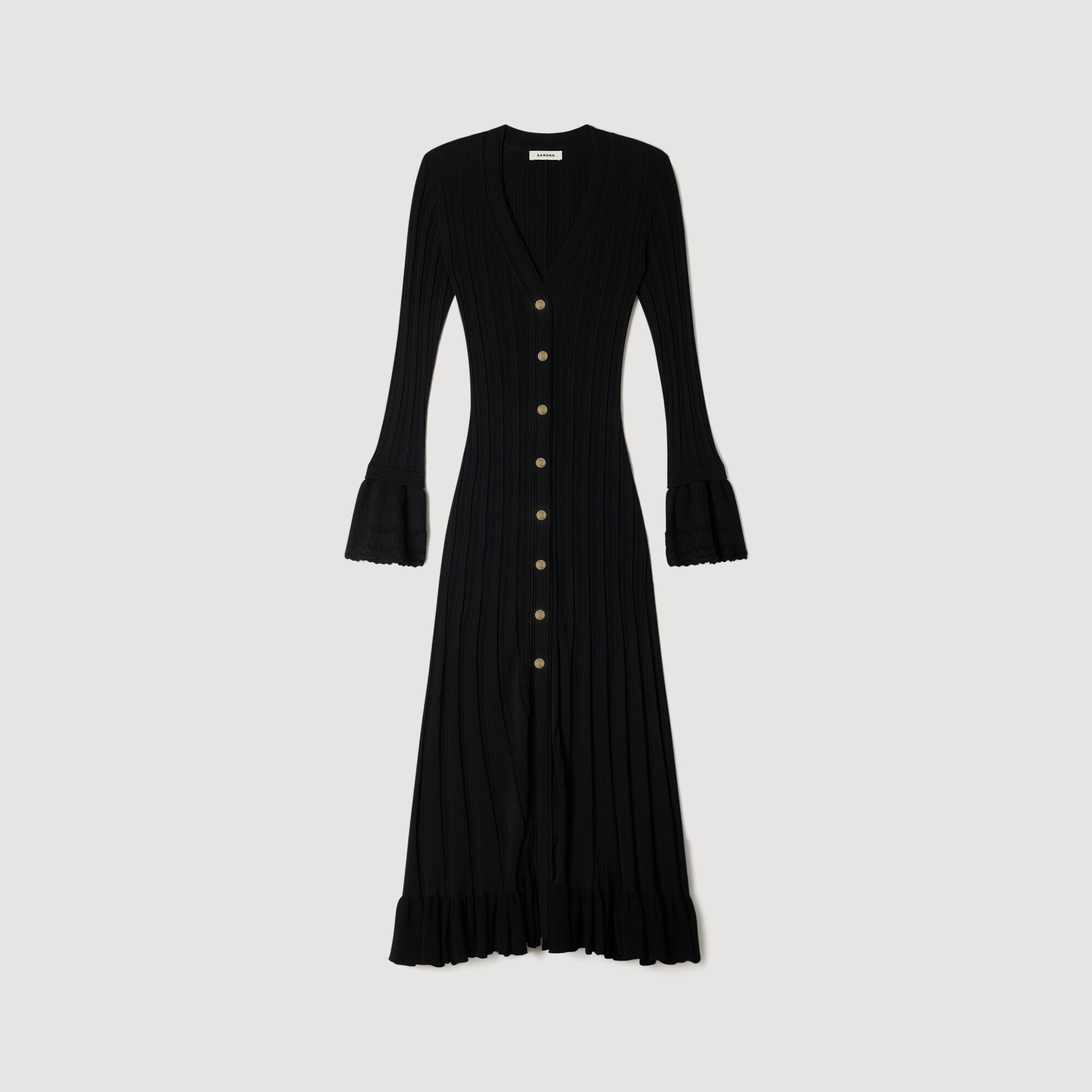 Robe longue en maille &agrave; volant