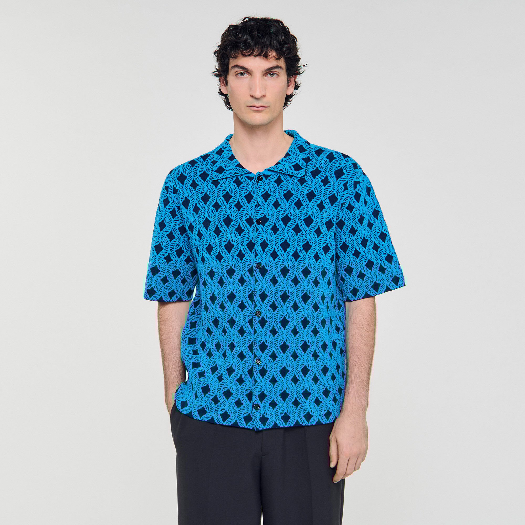 Chemise cardigan à jacquard corde