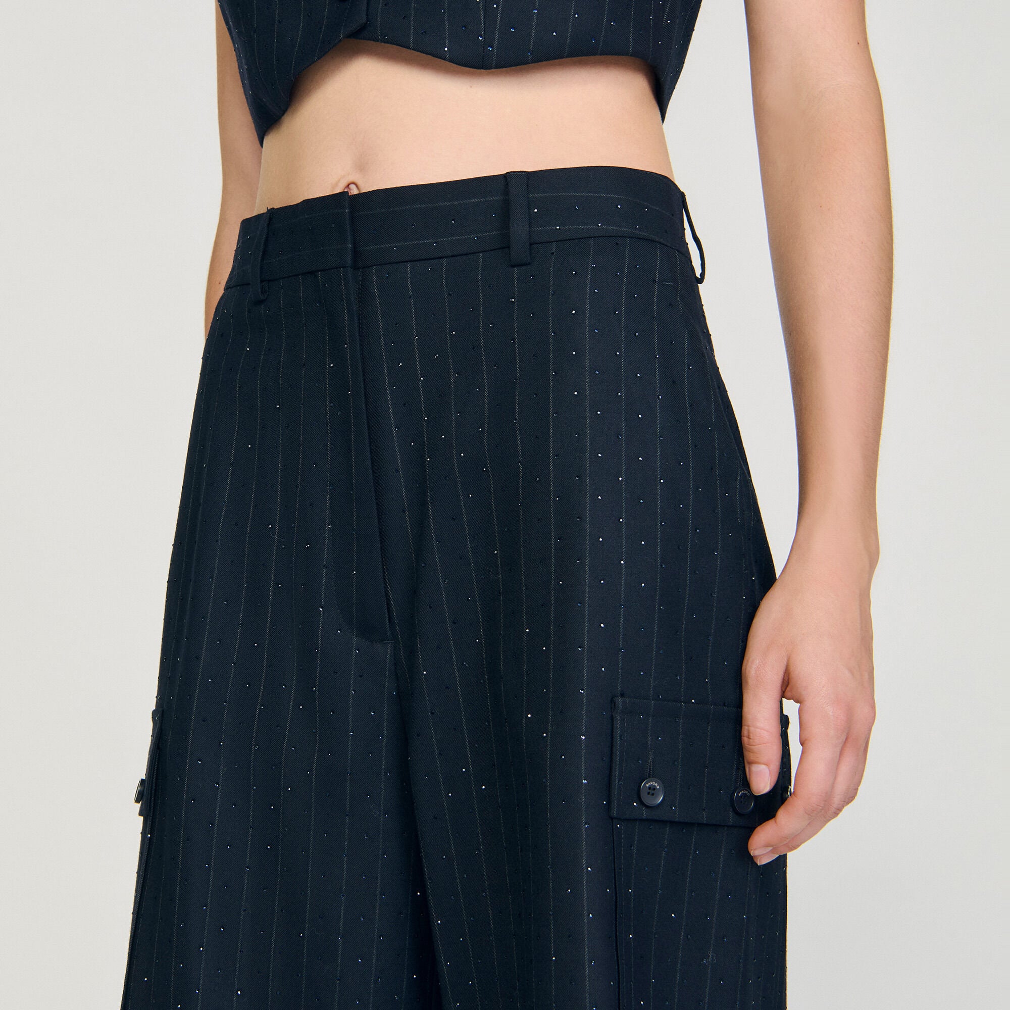 Bermuda &agrave; rayures strass&eacute; - Femme | Sandro Paris