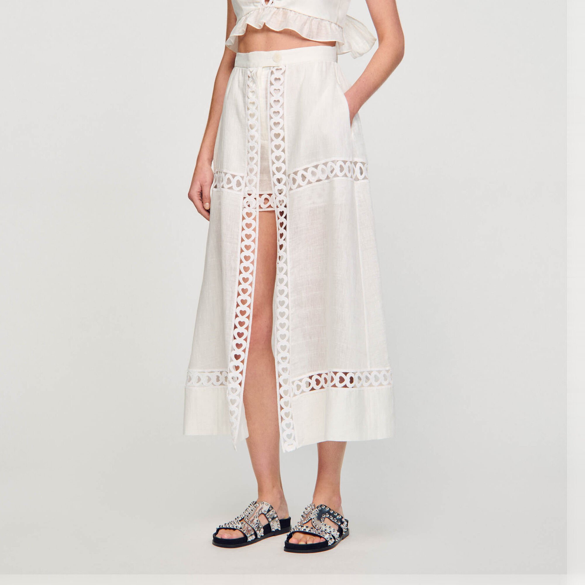 Jupe short longue en lin mélangé