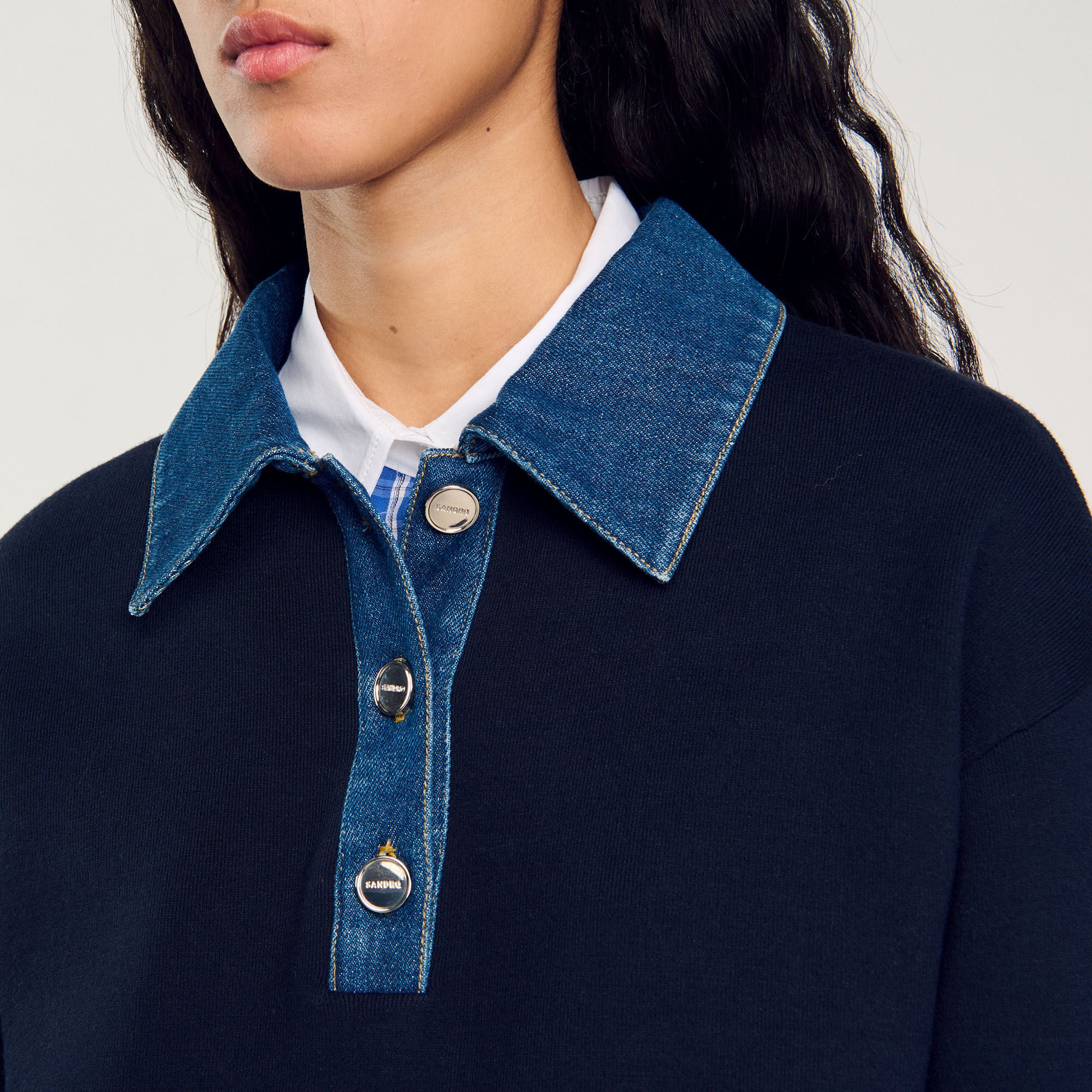 Pull ample col polo denim