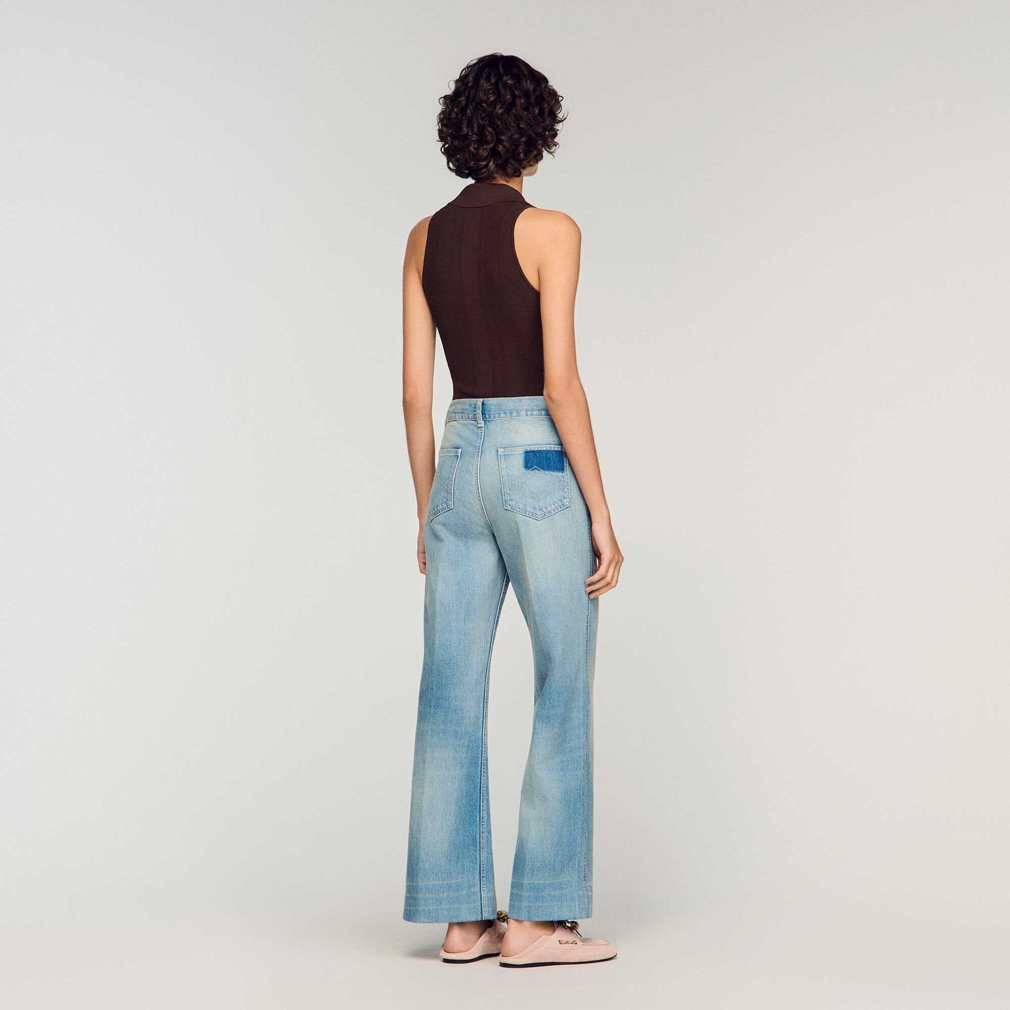 Jean droit coton d&eacute;lav&eacute; zipp&eacute;