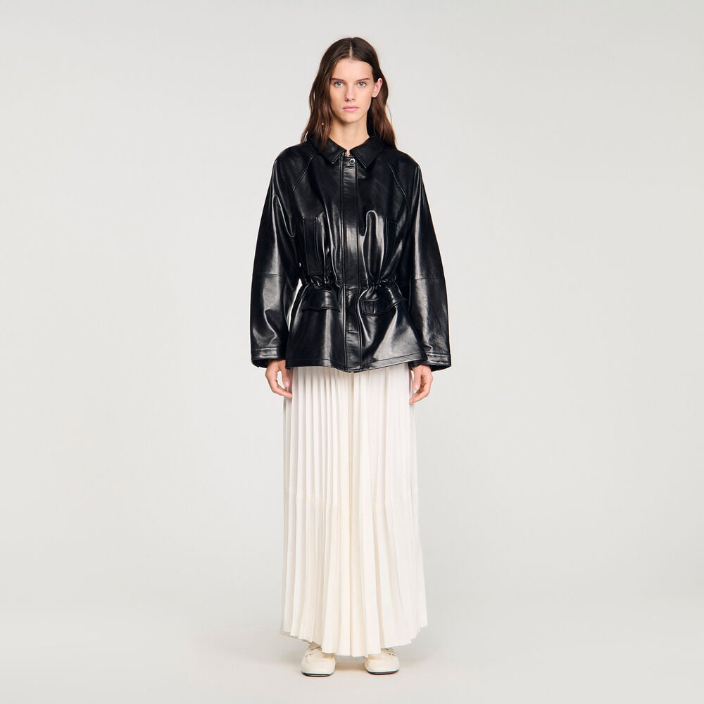 Sandro Blouson en cuir lisse – Noir – vue 2