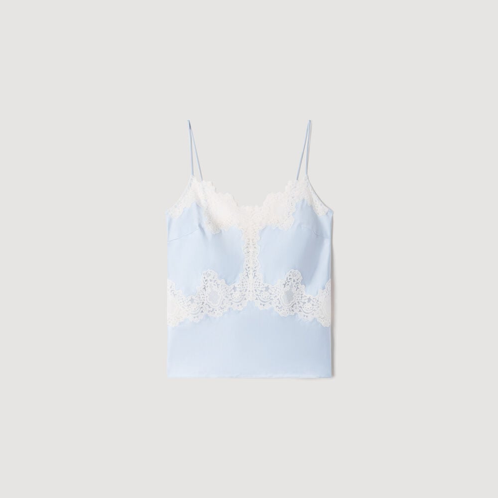 Sandro Top esprit lingerie à dentelle – Bleu / Ecru – vue 7