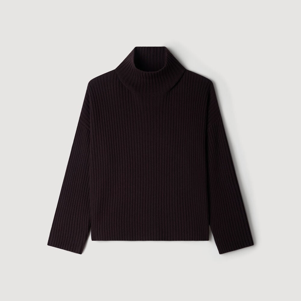 Sandro Gerippter Woll-Kaschmir-Pullover – Schokolade – Ansicht 6
