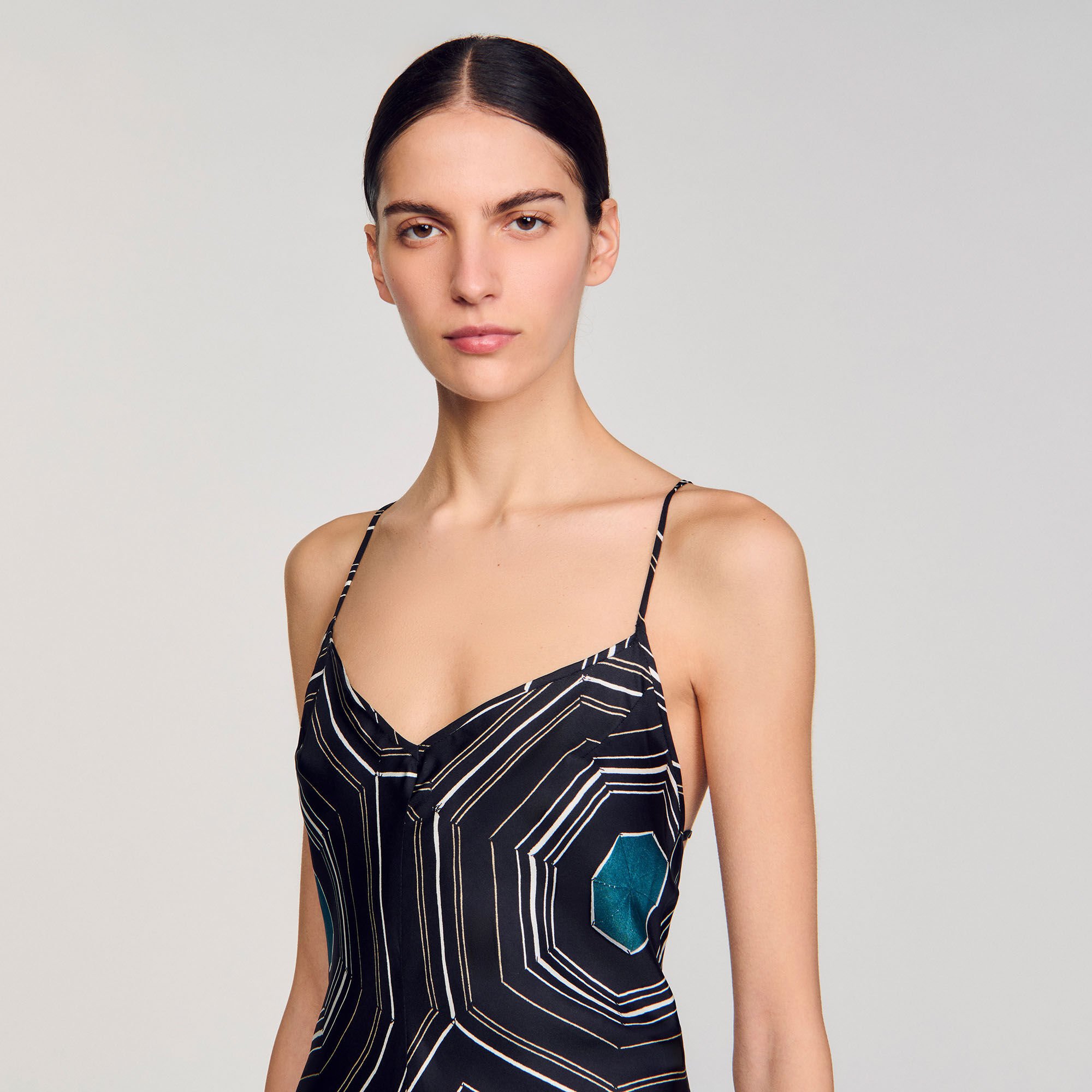 Robe longue en soie imprimée