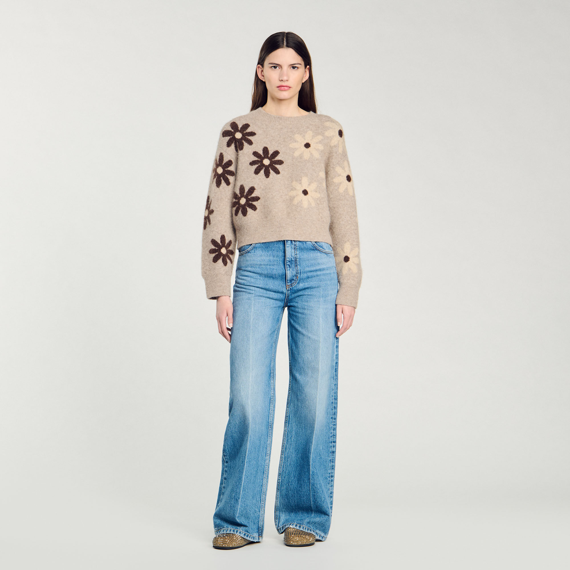 Pull en maille a fleurs