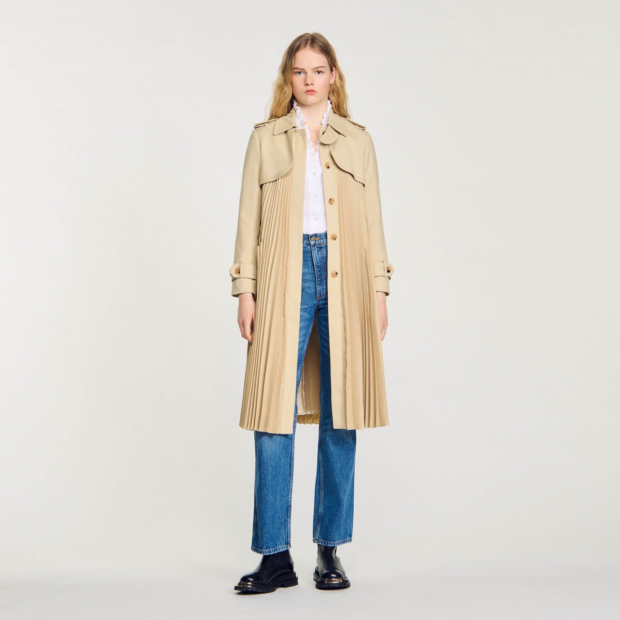 Trench plissé à ceinturer
