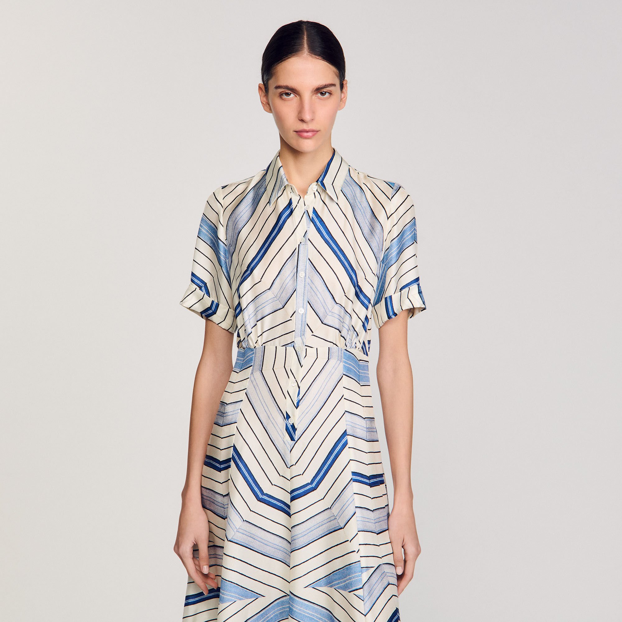Robe midi en soie imprimé spirales
