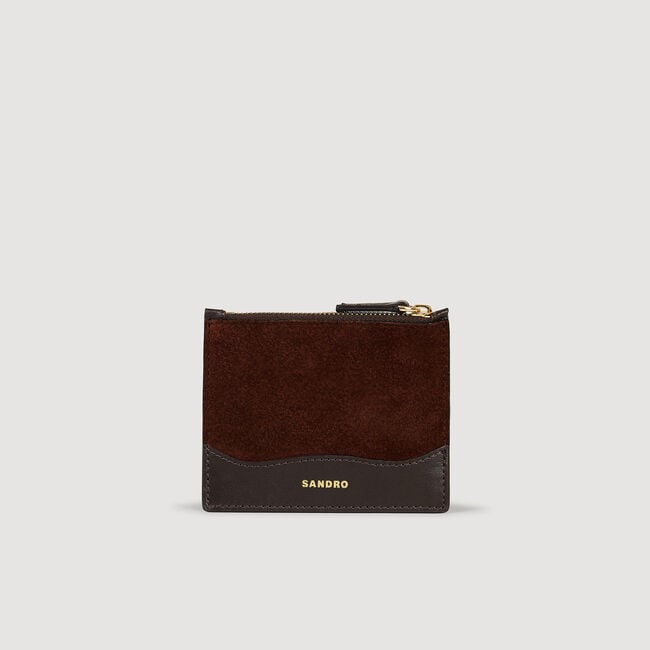 Porte-cartes en cuir et cuir suède