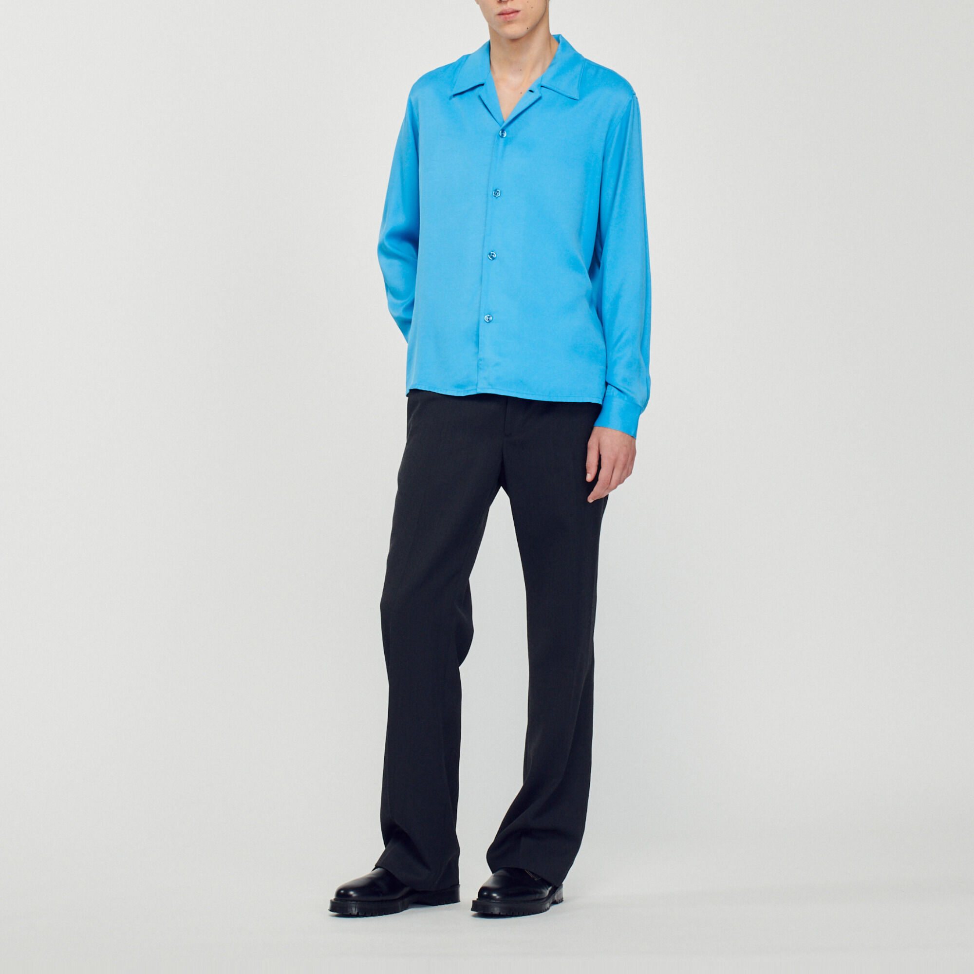 Chemise fluide col requin Homme Blue Men Sandro Paris