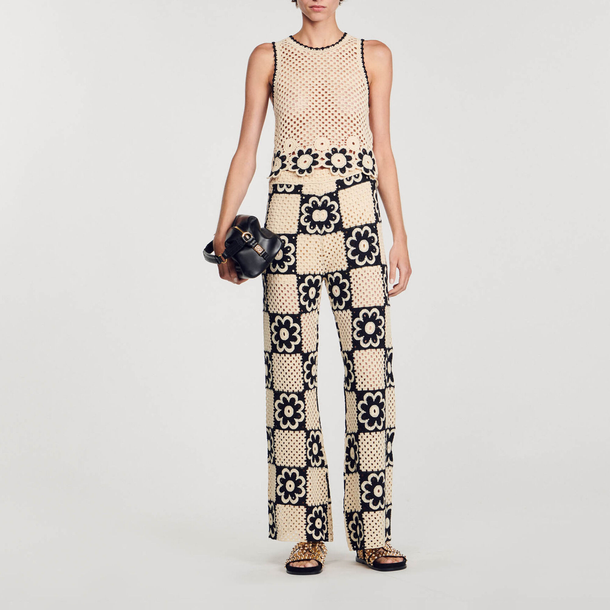 Pantalon en maille crochet beige pour femme Sandro Paris