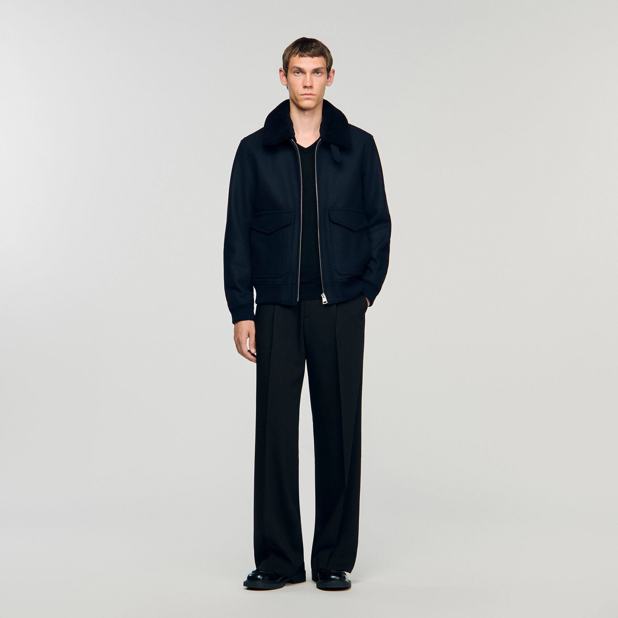 Veste Sandro Usée Taille S - Coupe Régulière, Mélange Coton Et Cuir, Occasion Homme