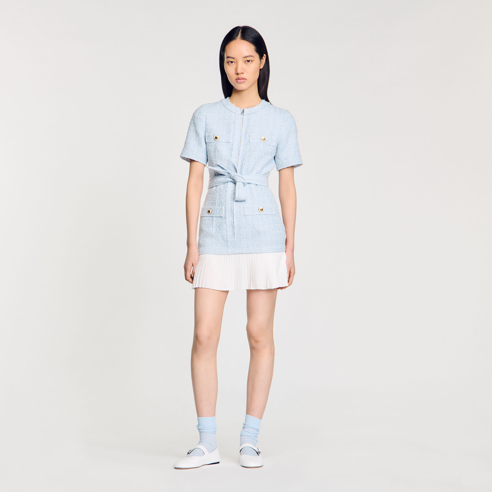 sandro★ROBE COURTE EN TWEED BICOLORE ワンピース Robe courte en tweed bleu pour femme | Sandro Paris
