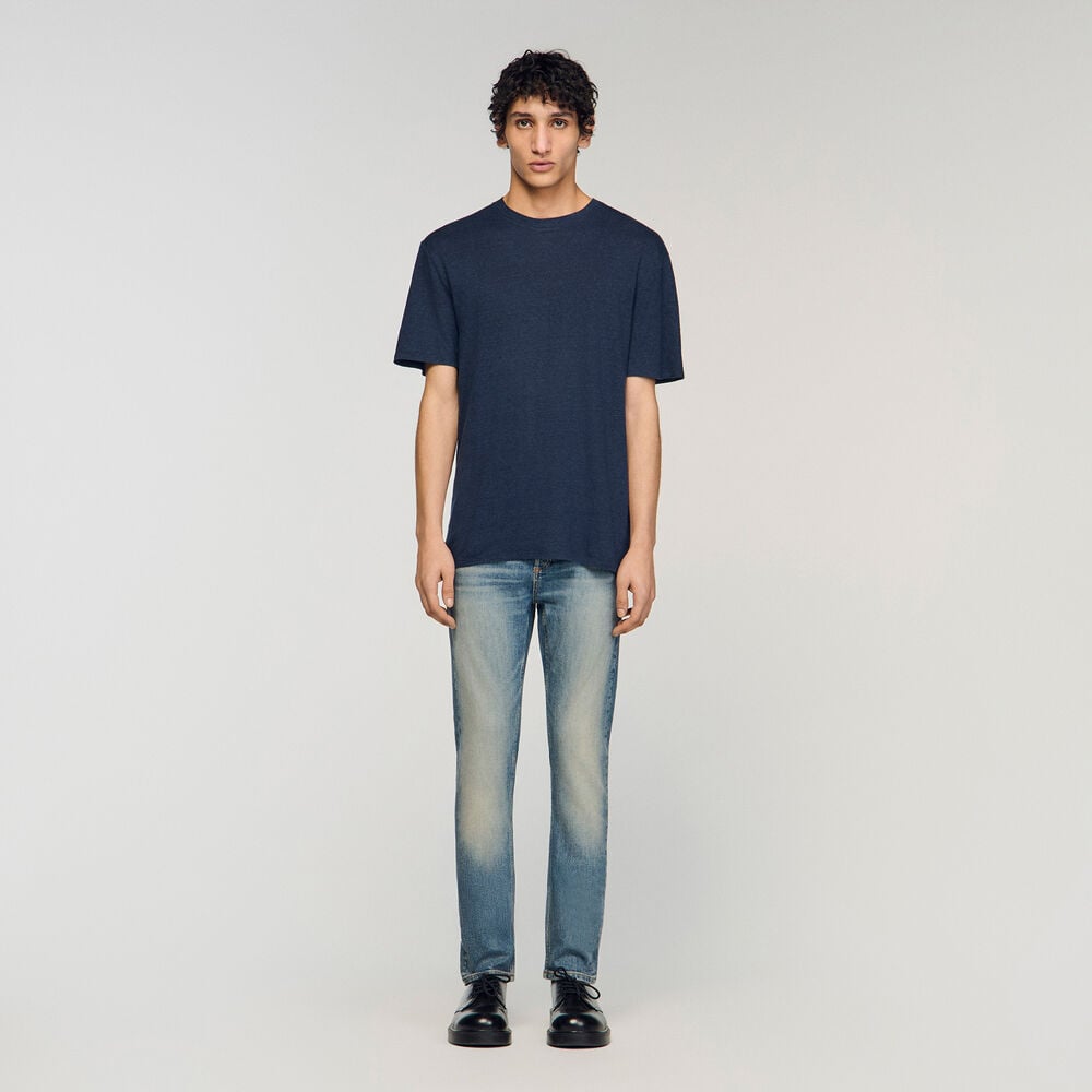 Sandro T-shirt en lin certifié – Marine – vue 2