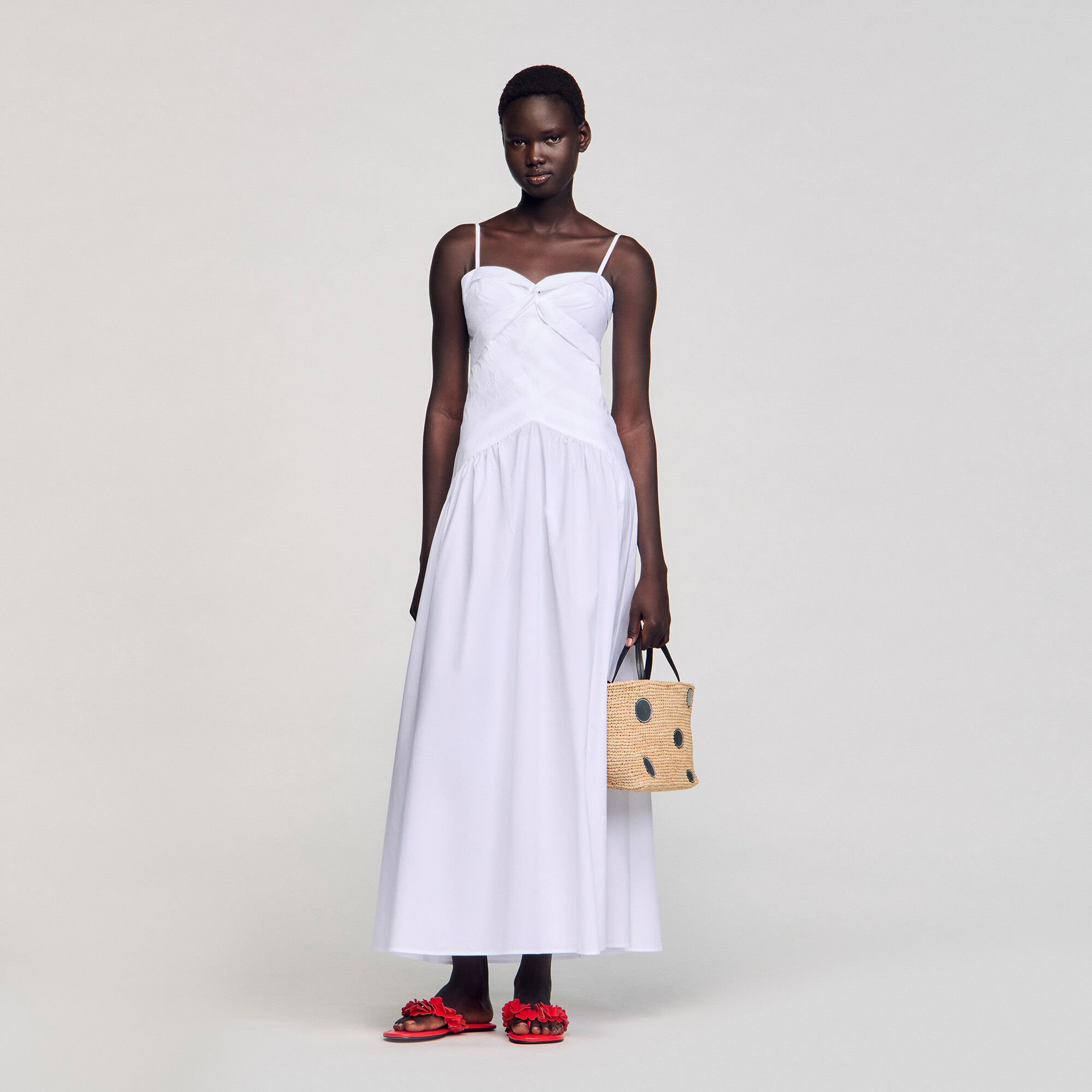 Robe longue à bustier drapé