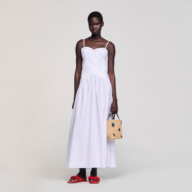 Robe longue à bustier drapé