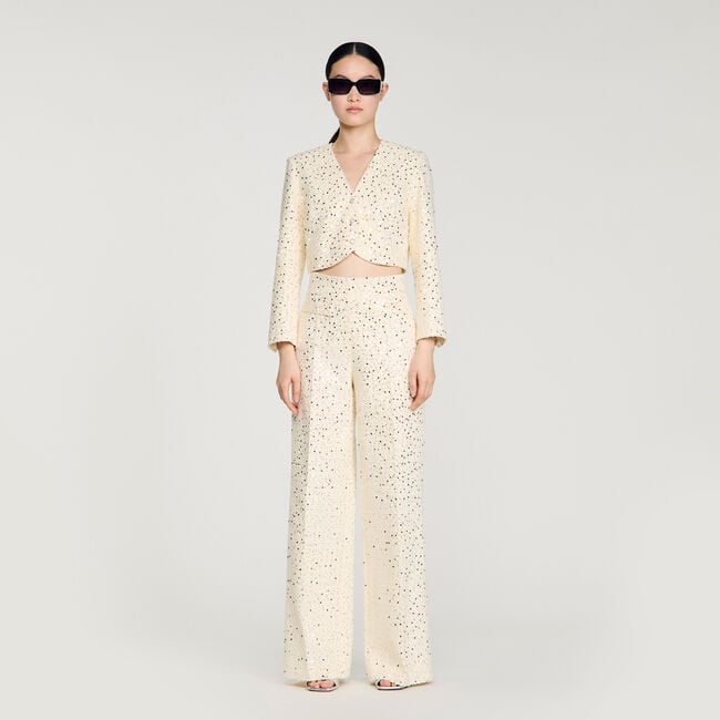 Pantalon droit &agrave; sequins en coton