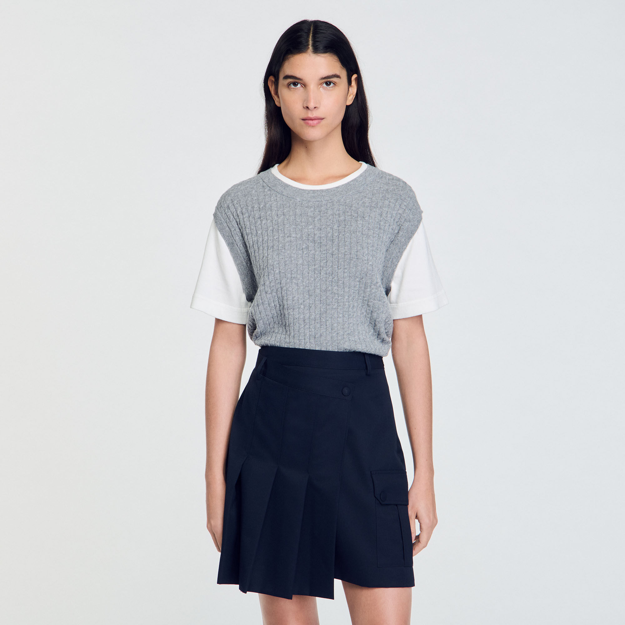 Pull trompe l'œil bicolore
