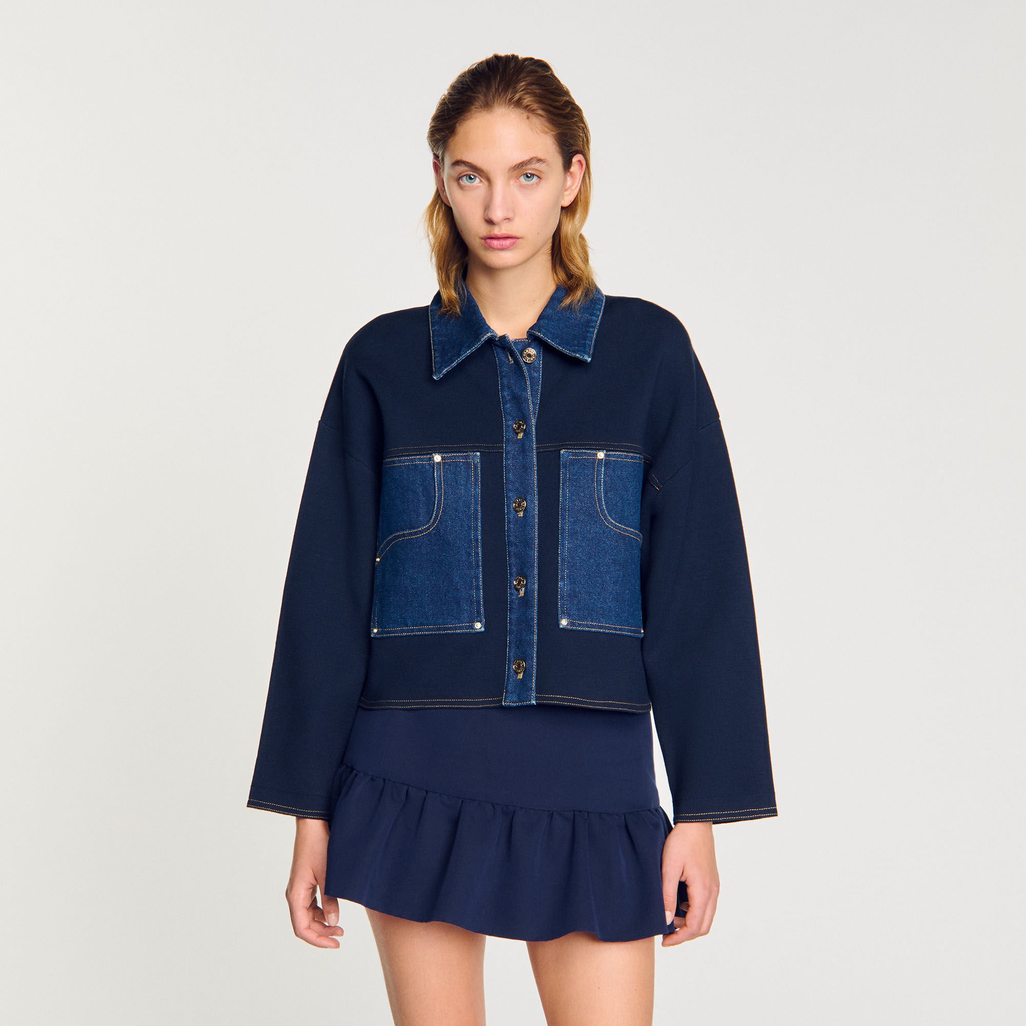 Cardigan à détail denim