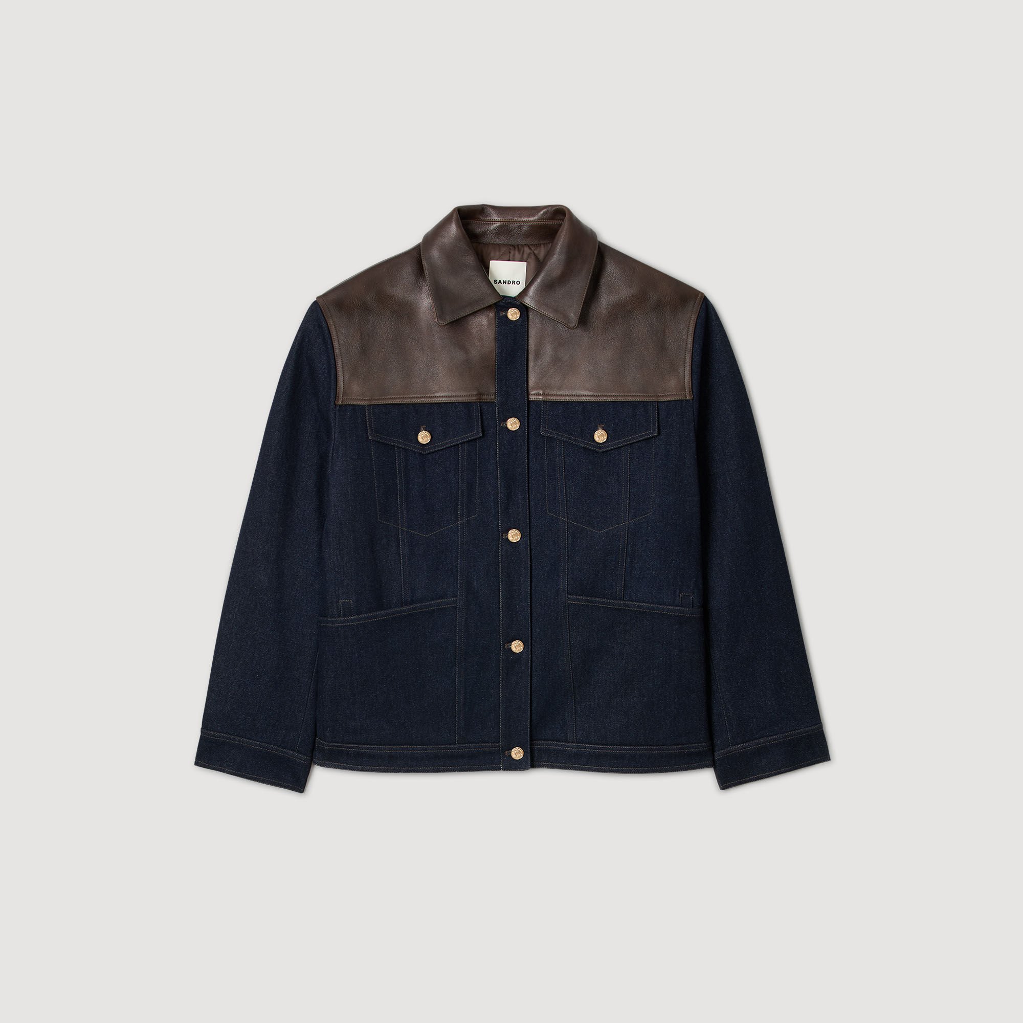 Blouson en denim et en cuir