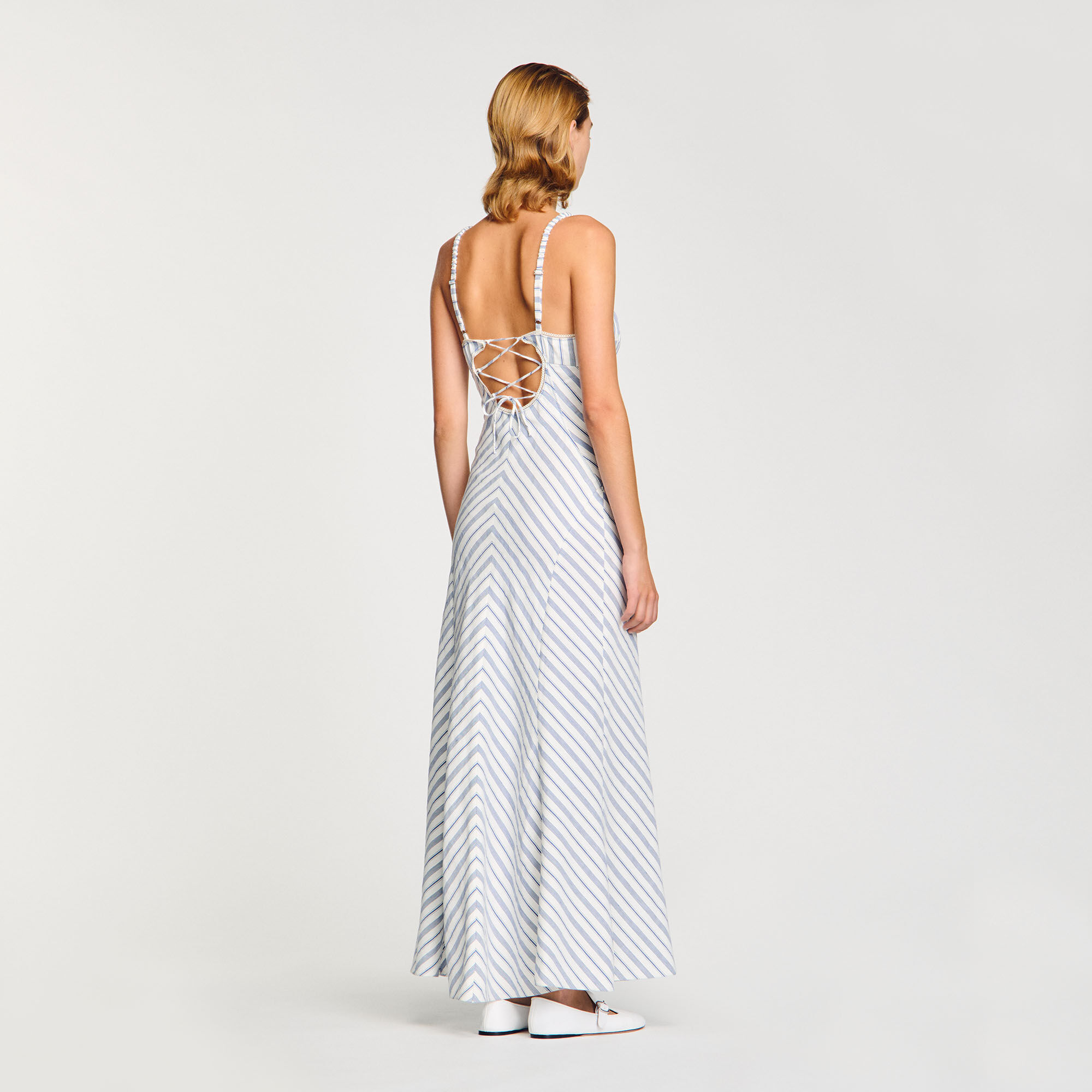 Robe longue rayée à bretelles bleu pour femme | Sandro Paris