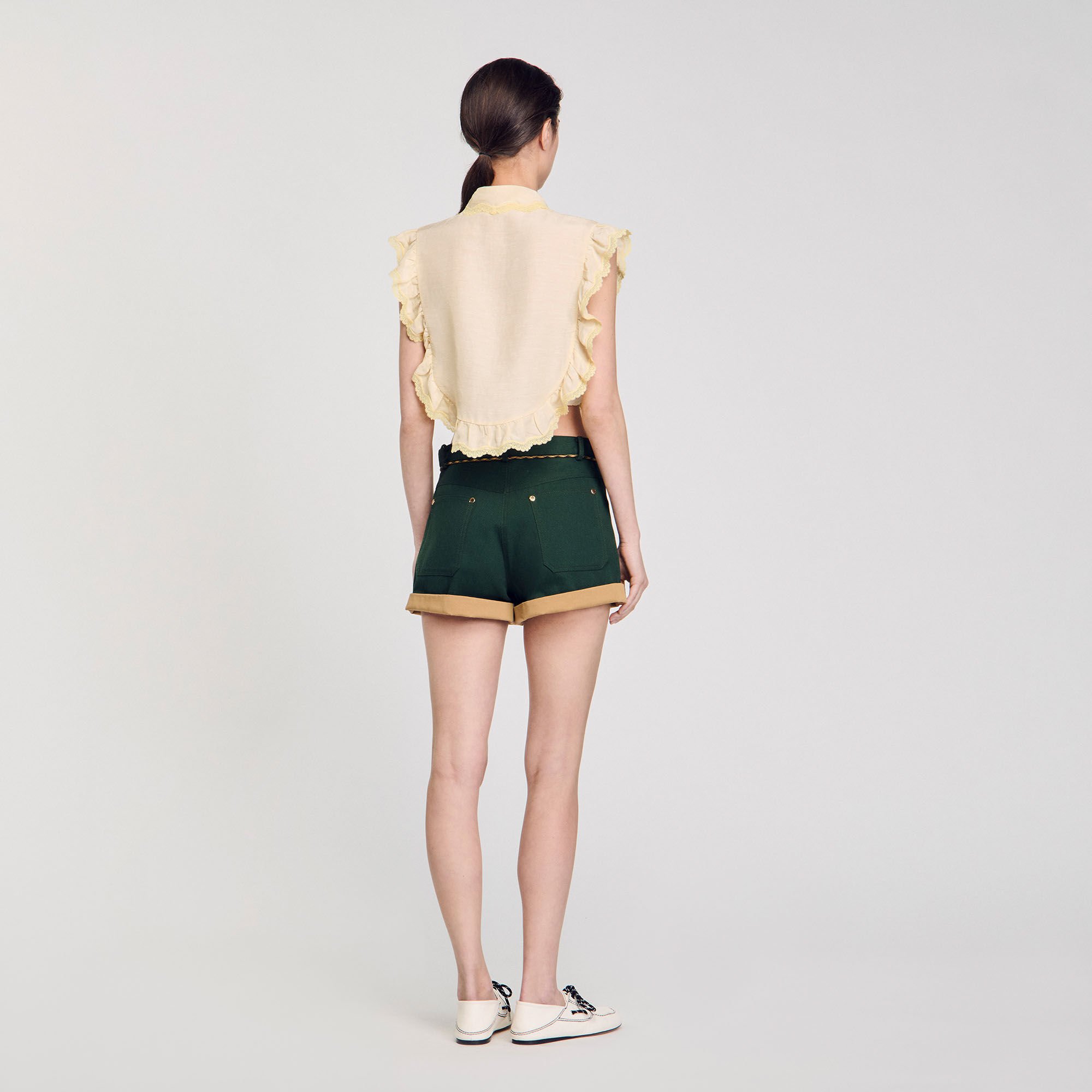 Top col chemise à détails dentelle 