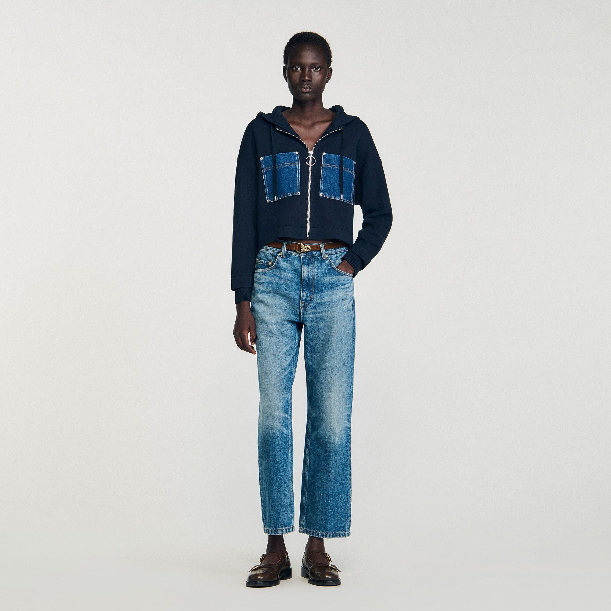 Sweatshirt en maille et denim