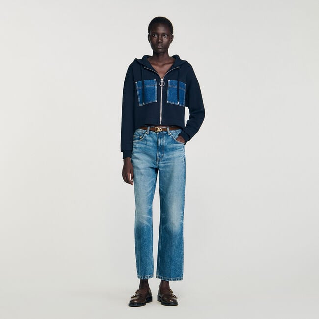 Sweatshirt en maille et denim