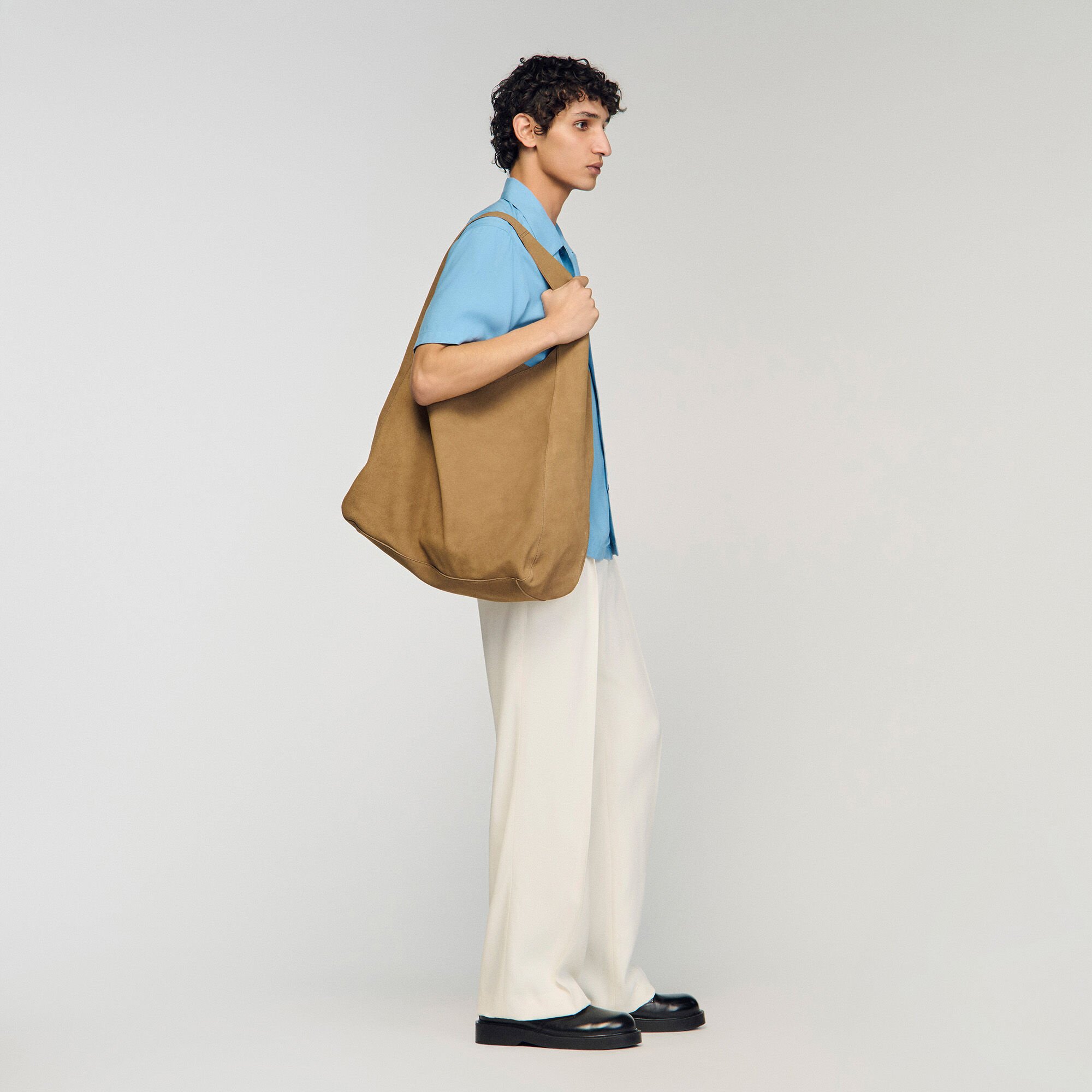 Sac hobo en cro&ucirc;te de cuir &agrave; logo