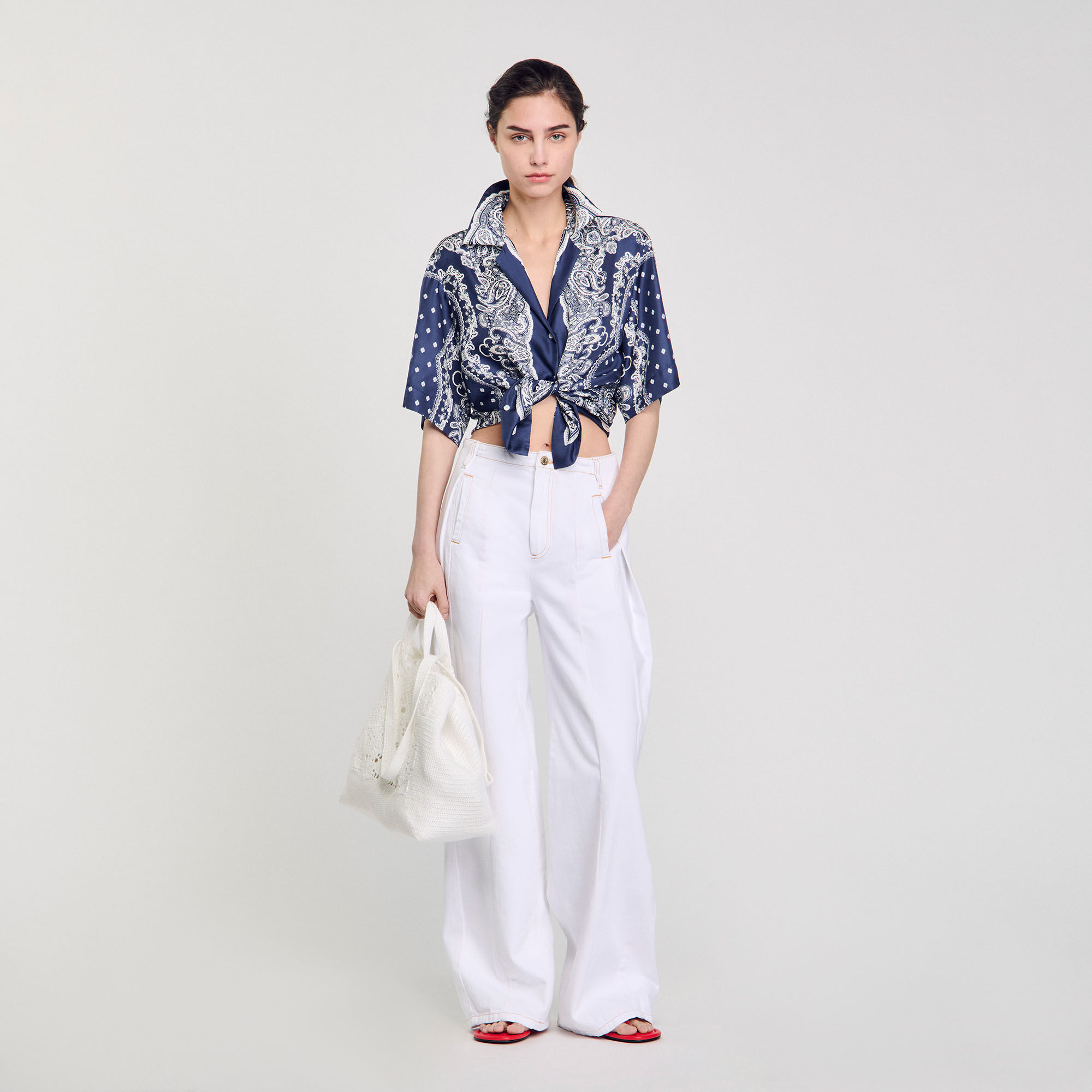 Manches Courtes Bandana Chemise Chemise à Imprimé Bandana Bleu - Main Image