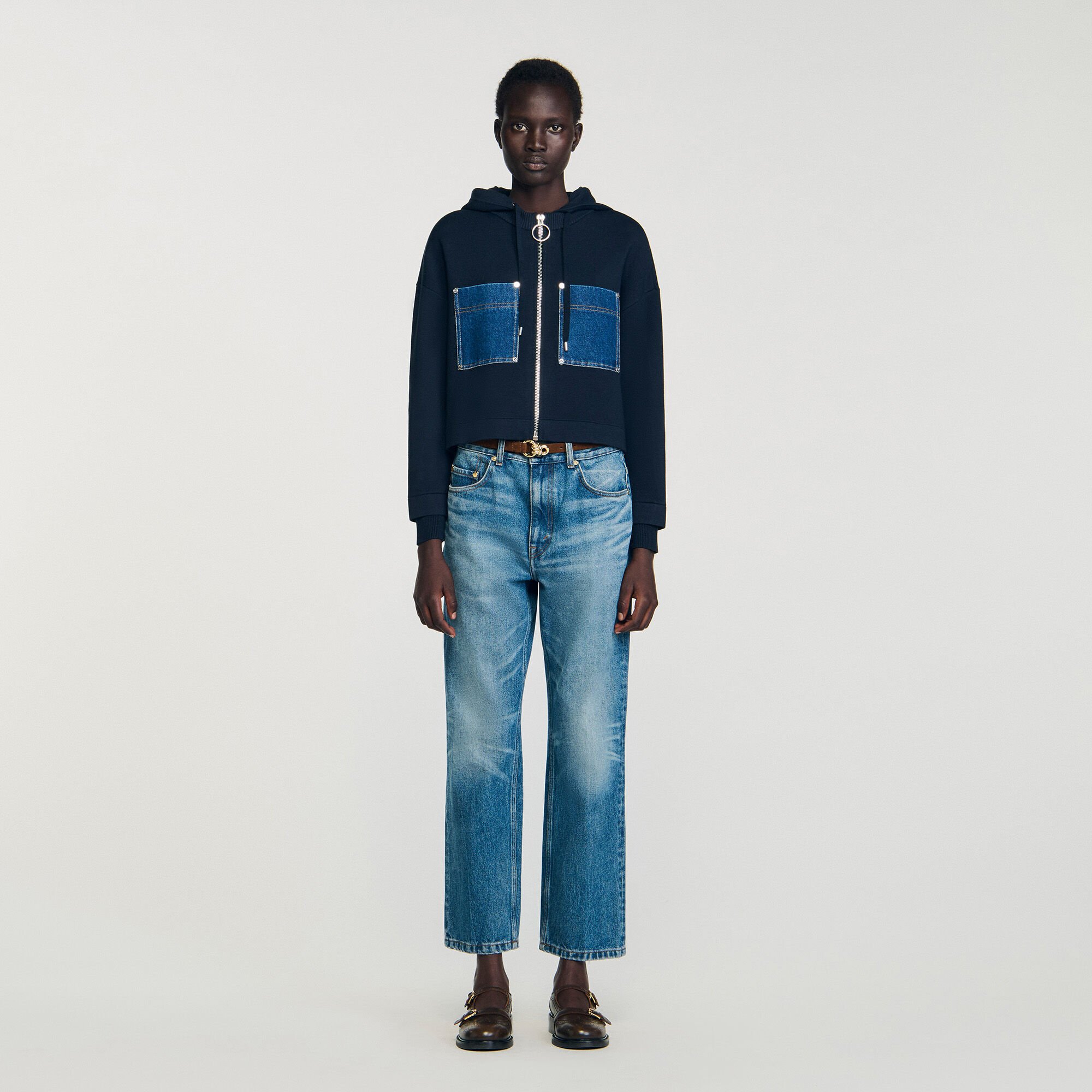 Sweatshirt en maille et denim