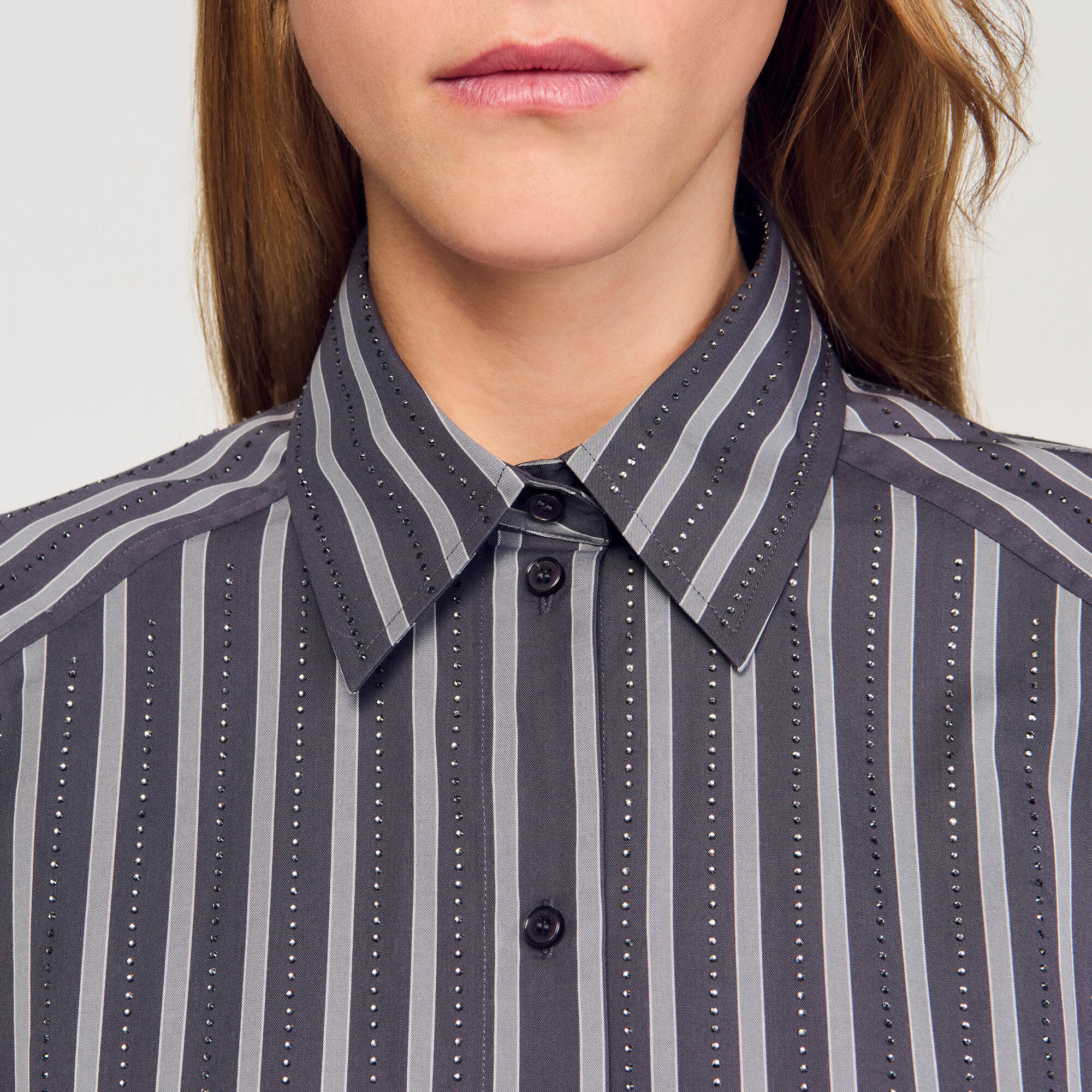 Chemise oversize rayée strassée