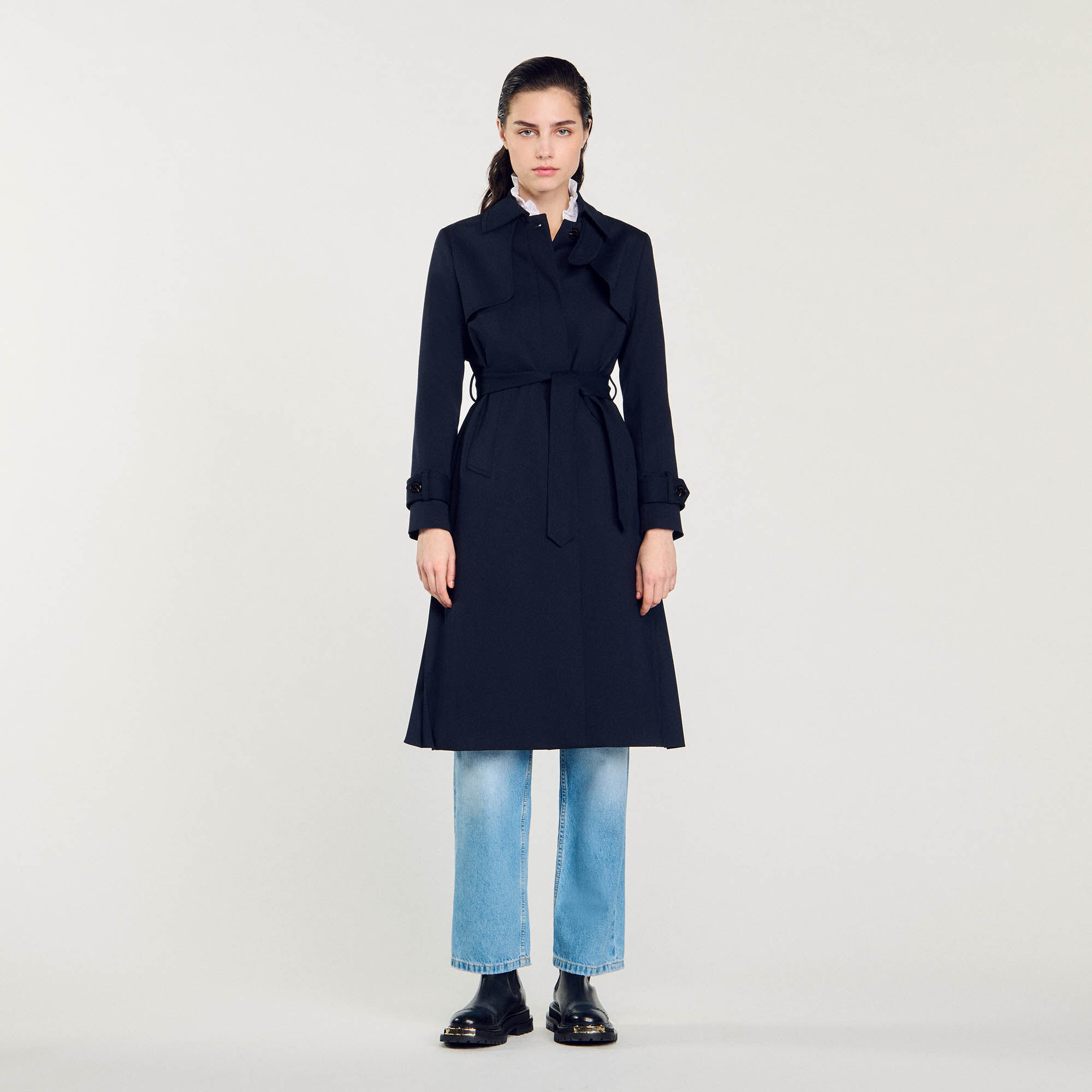 Trench a empiecement plisse bleu pour femme Sandro Paris