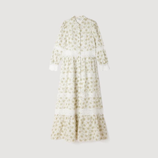 Robe longue &agrave; dentelle fleur