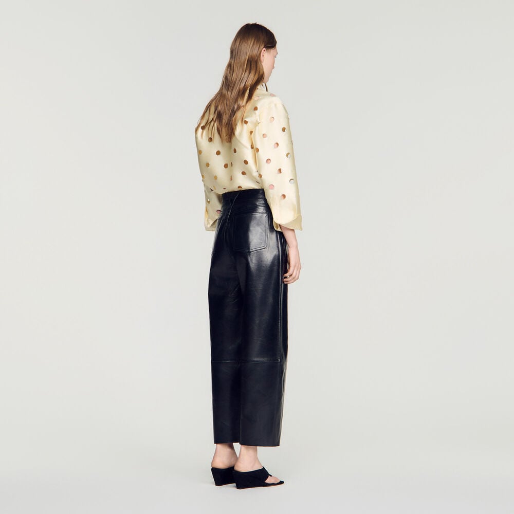 Sandro Pantalon barell en cuir – Noir – vue 5