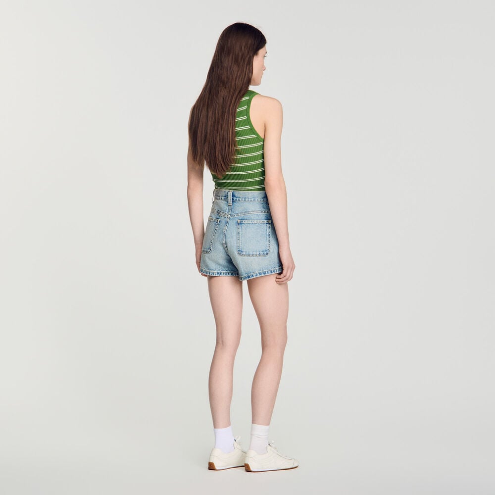 Sandro Short en jean détail cuir – Bleu jean – vue 5