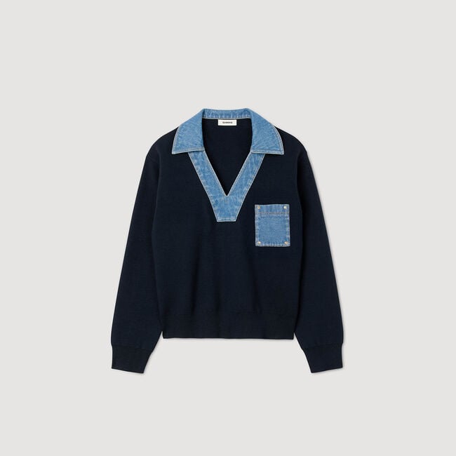 Pull à détails denim