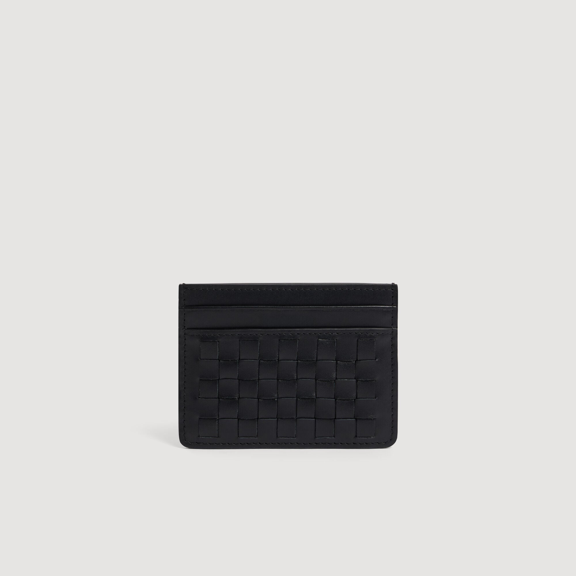 Porte-cartes en cuir tress&eacute; - Homme | Sandro Paris