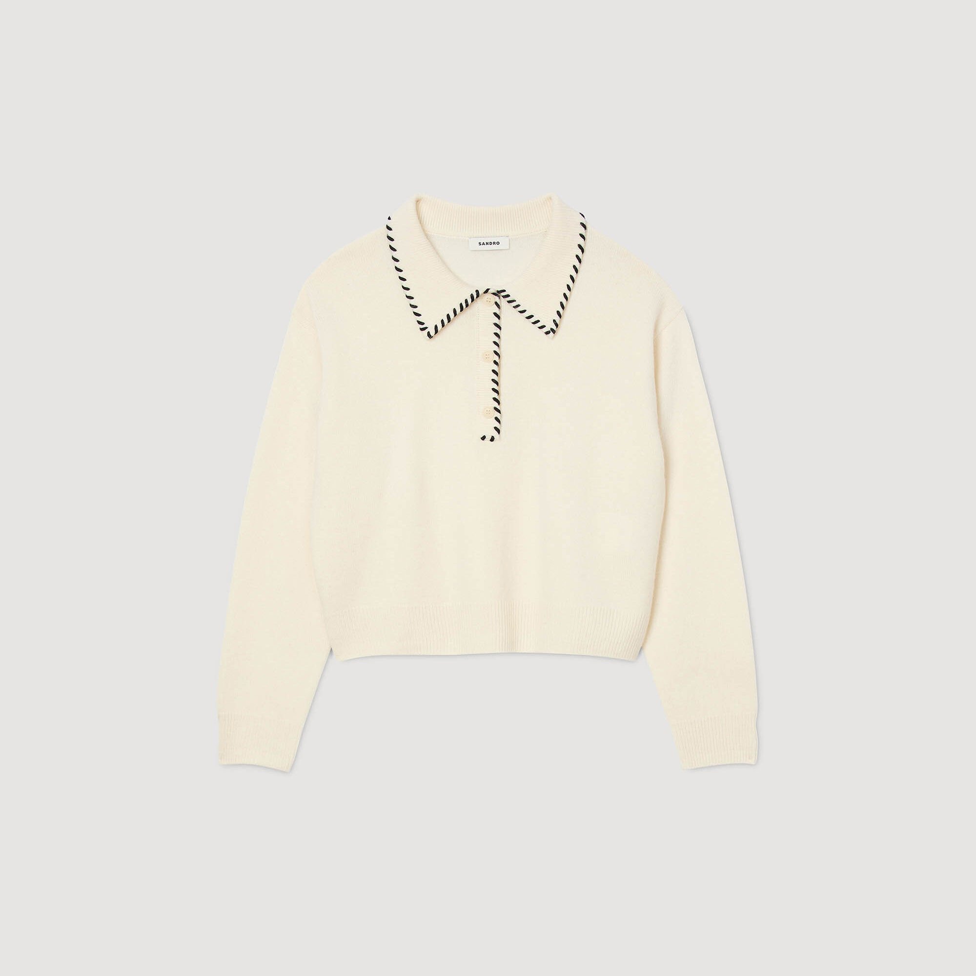 Pull en maille à col polo contrasté