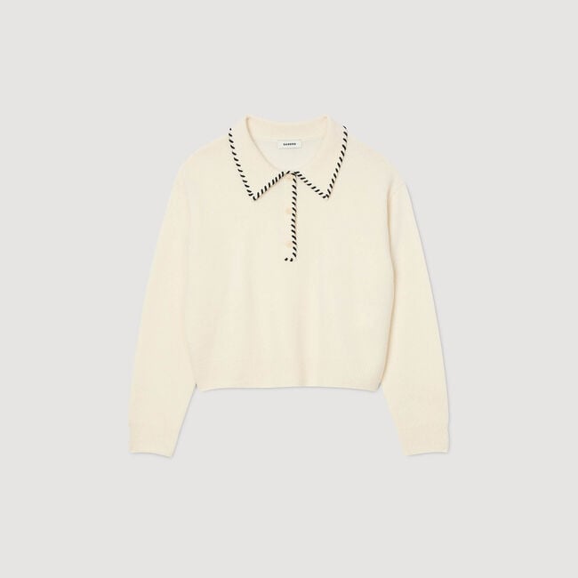 Pull en maille à col polo contrasté