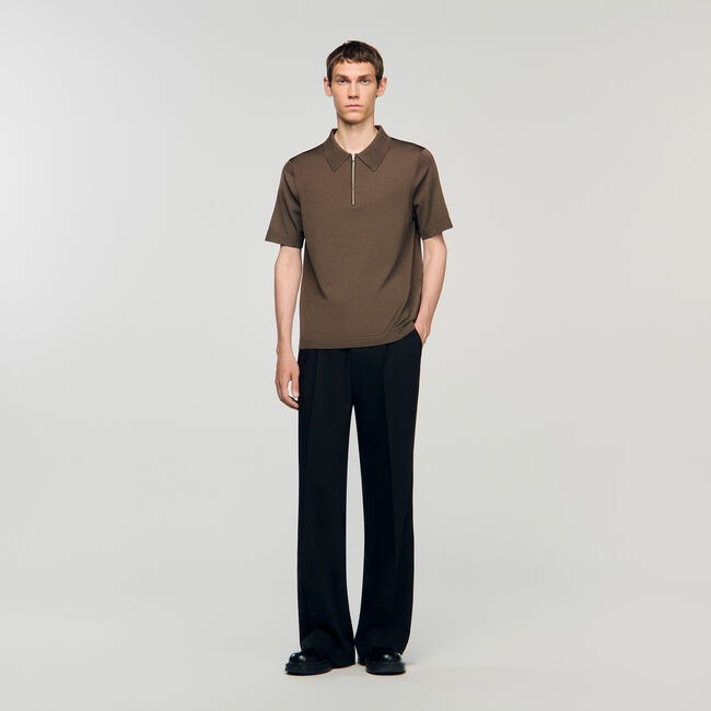 Polo en maille à col zippé