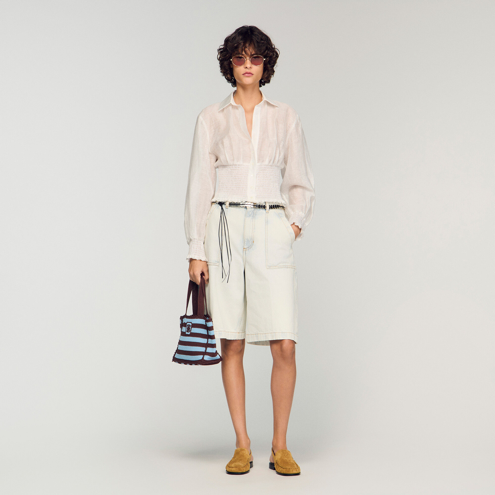 Chemise smock&eacute;e en lin
