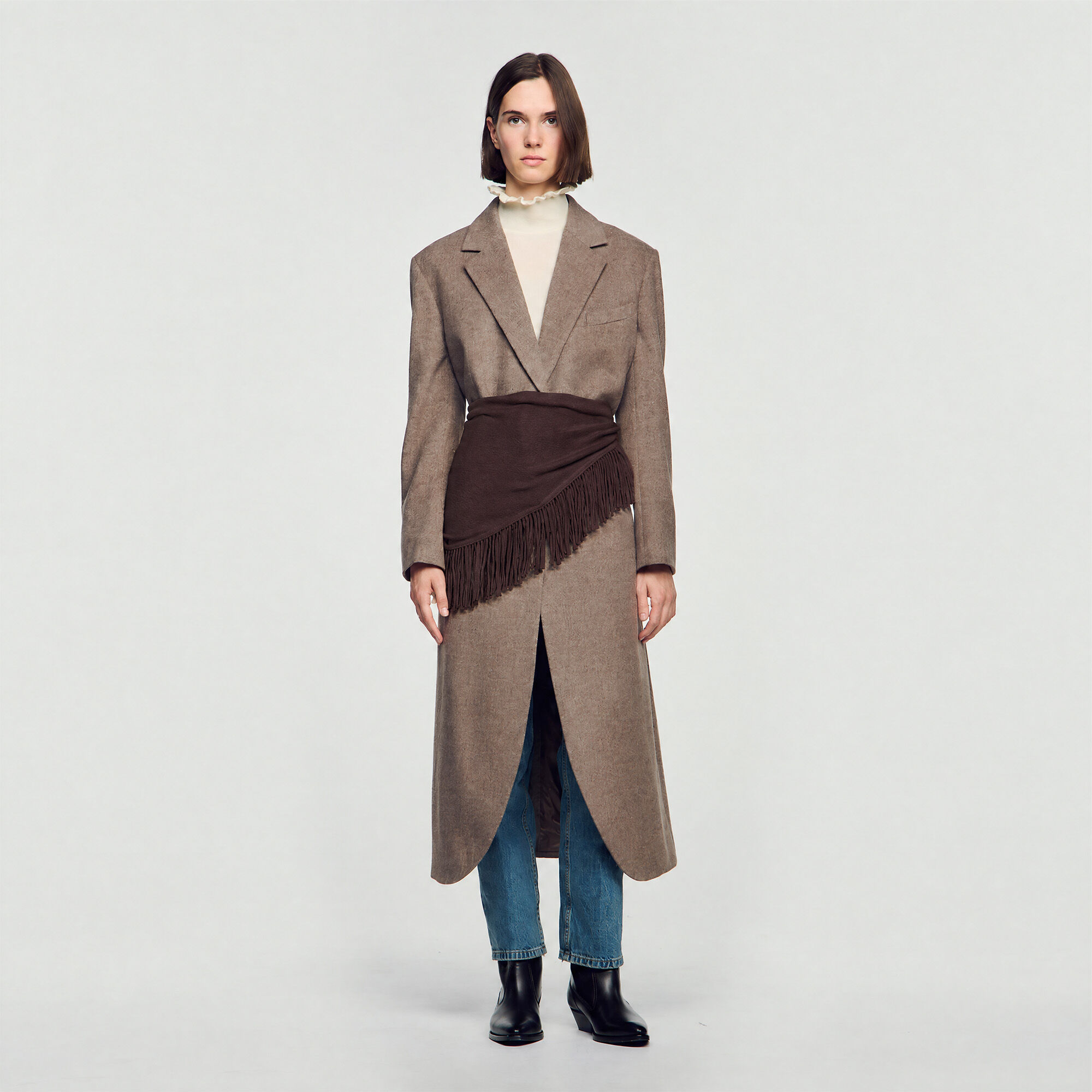 Foulard triangle en laine &agrave; franges - Femme | Sandro Paris
