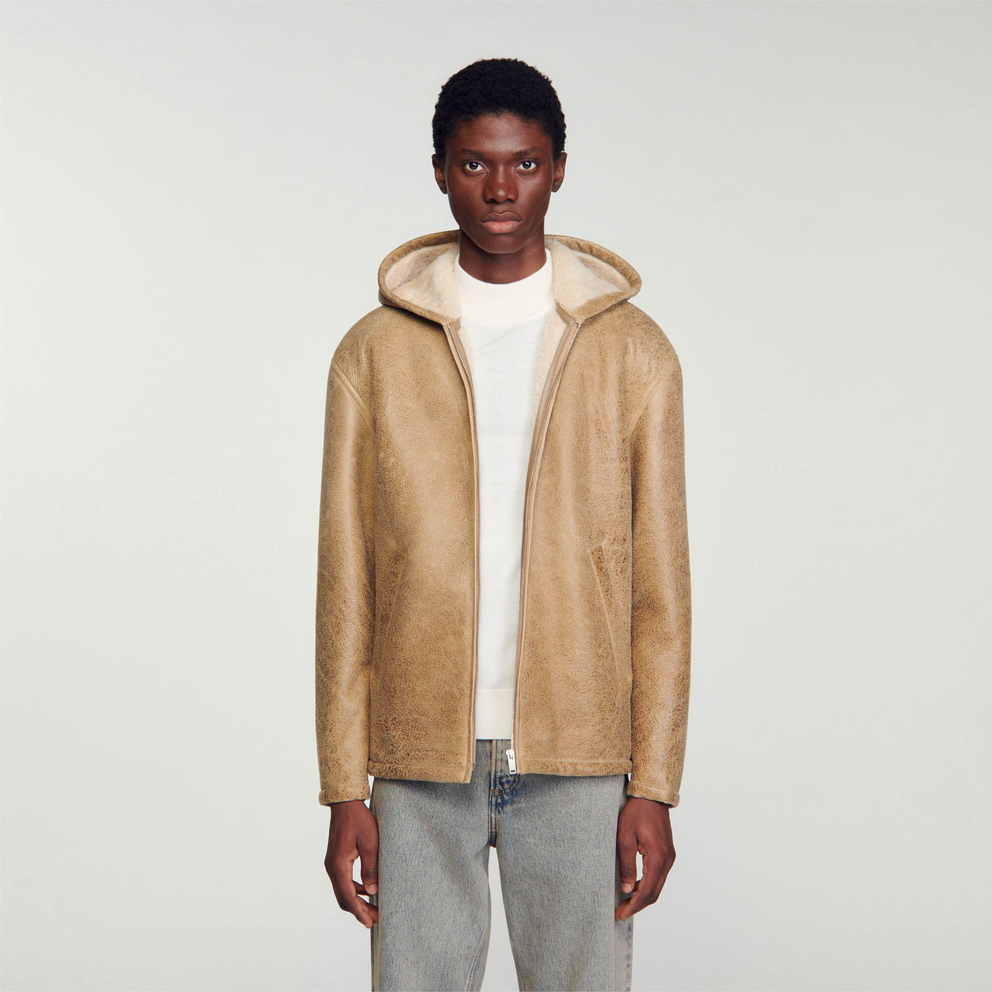 Manteau peau lainée sandro on sale