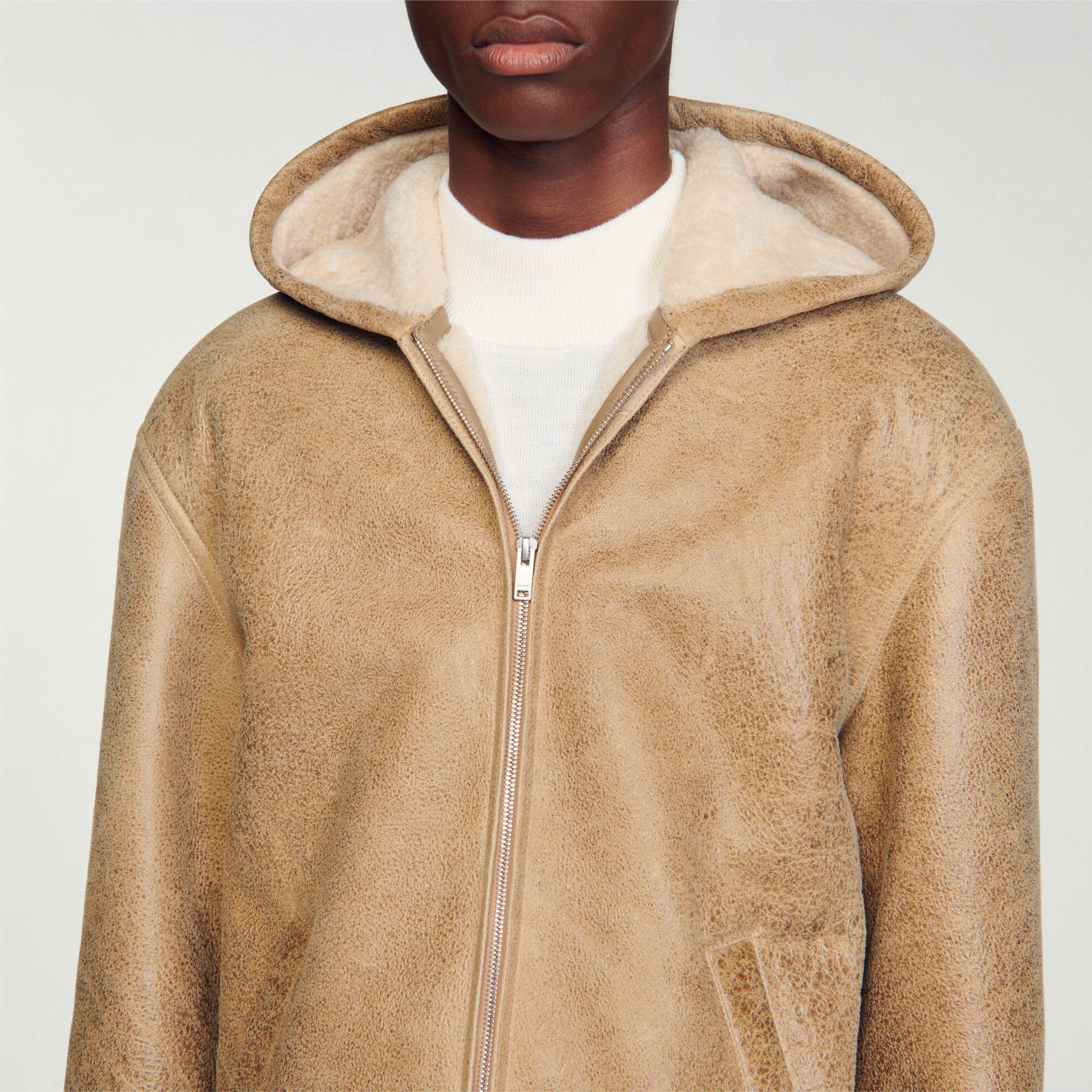 Manteau peau lainée hotsell sandro