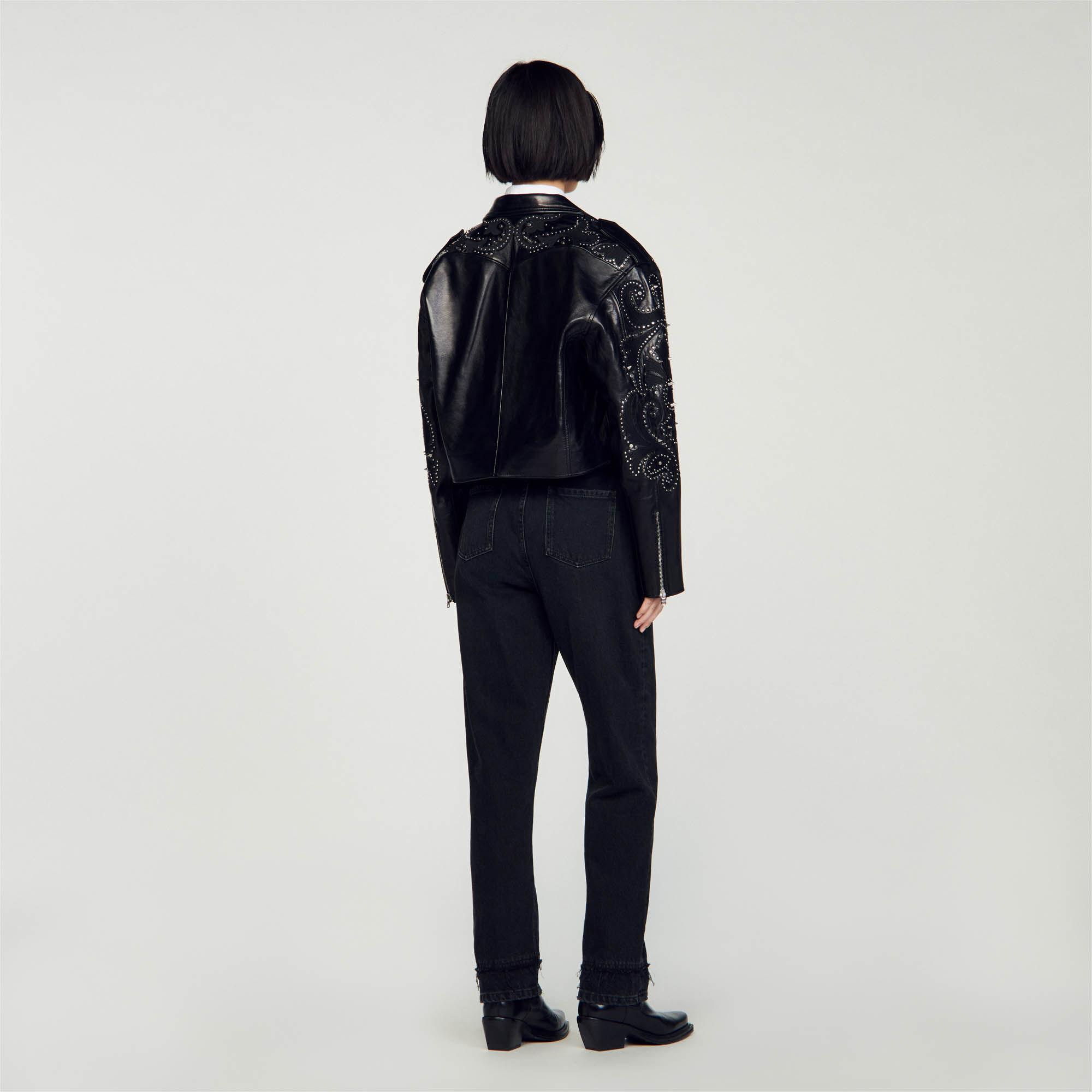 Blouson en cuir clout SFPBL00843 Blousons Vestes Sandro Paris