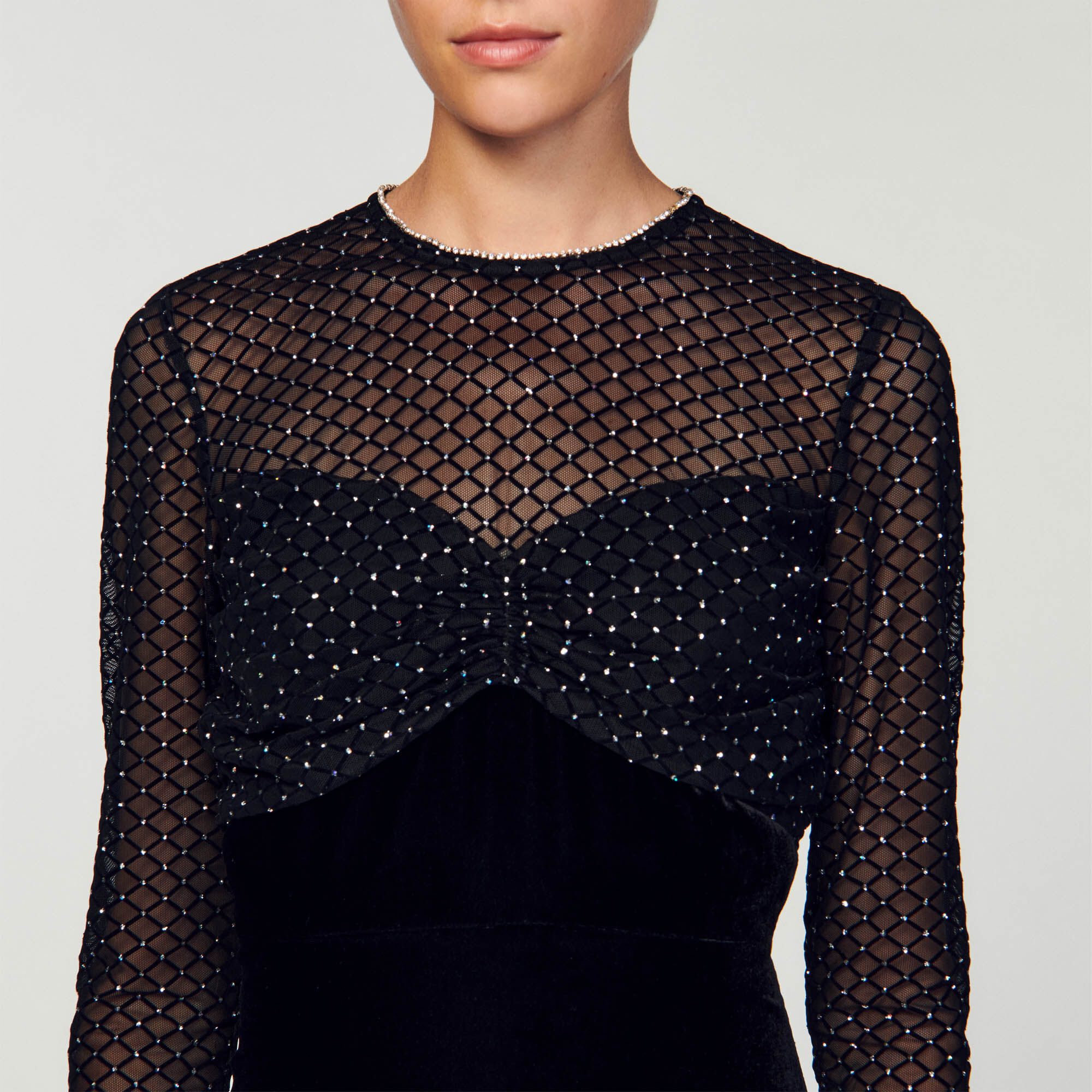 Robe en velours et strass SFPRO03400 Robes Sandro Paris