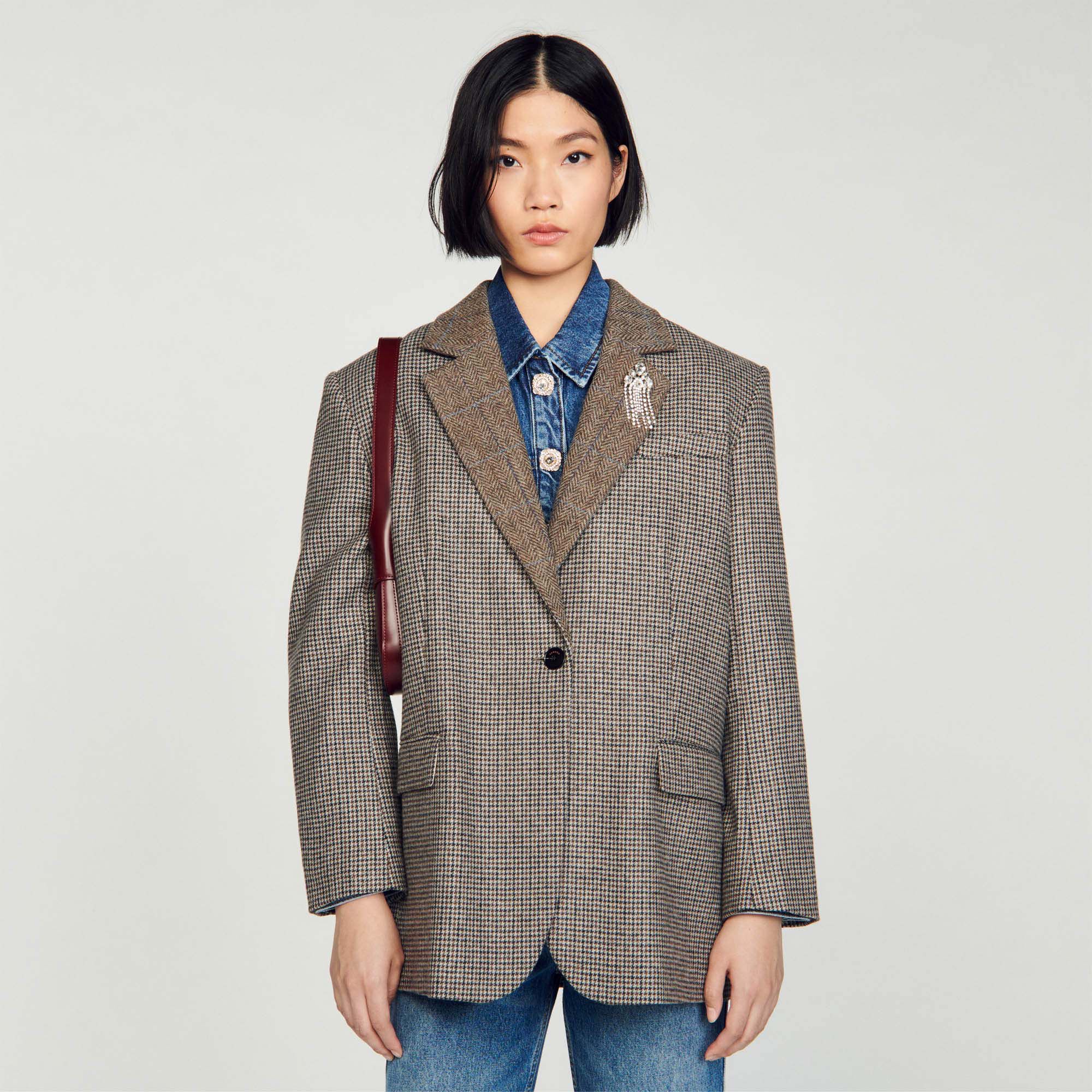 Veste de tailleur pied de poule SFPVE00895 Blousons Vestes