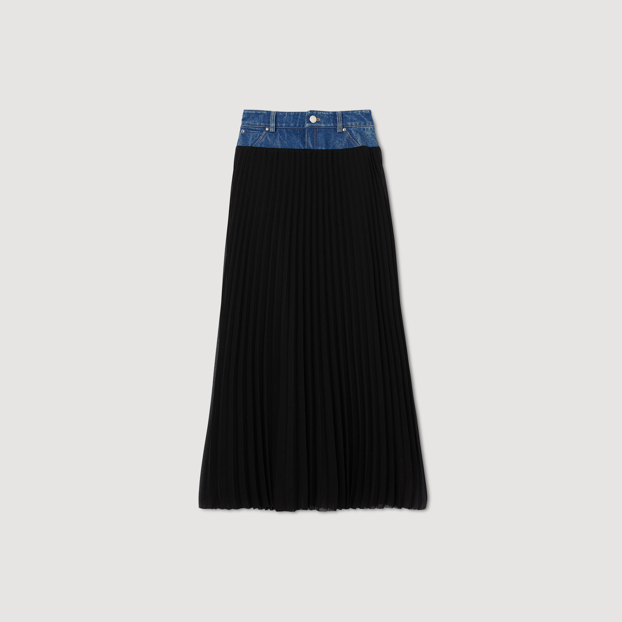 Jupe longue denim pliss e